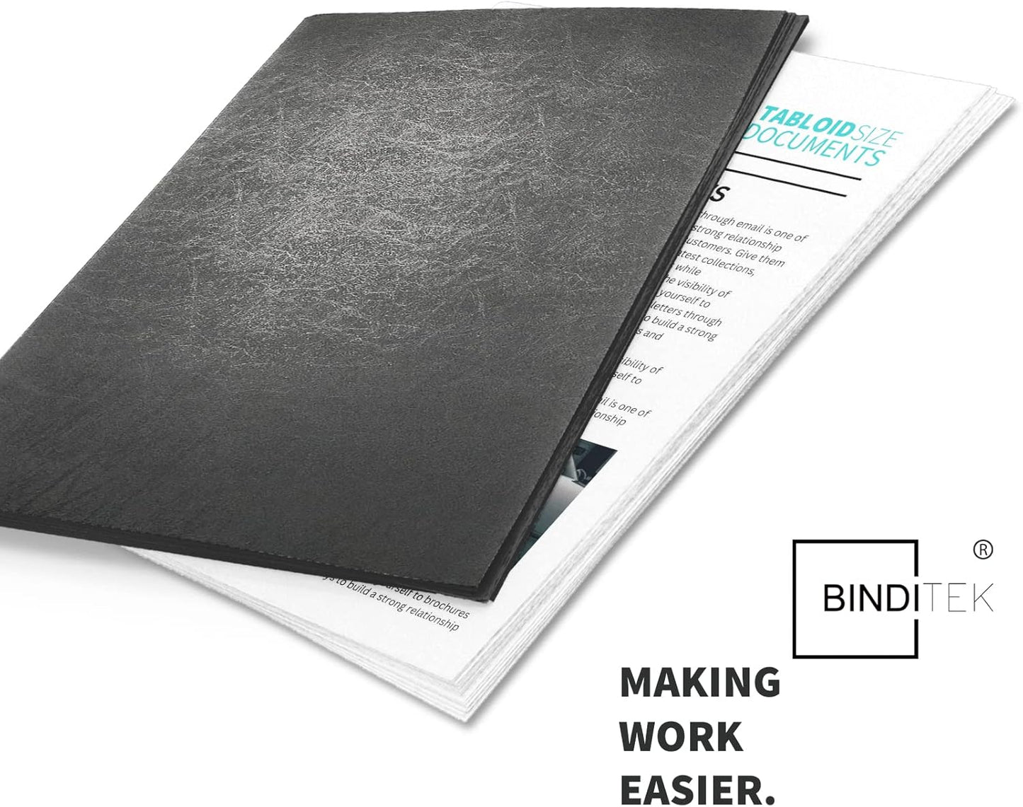 Binditek 50 Pack 16 Mil Leather-Textured Heavyduty Polycovers, 11 x 17 Inches, Tabloid Size, Binding Presentation Covers for Business Reports and Proposals, Black, Office Supplies