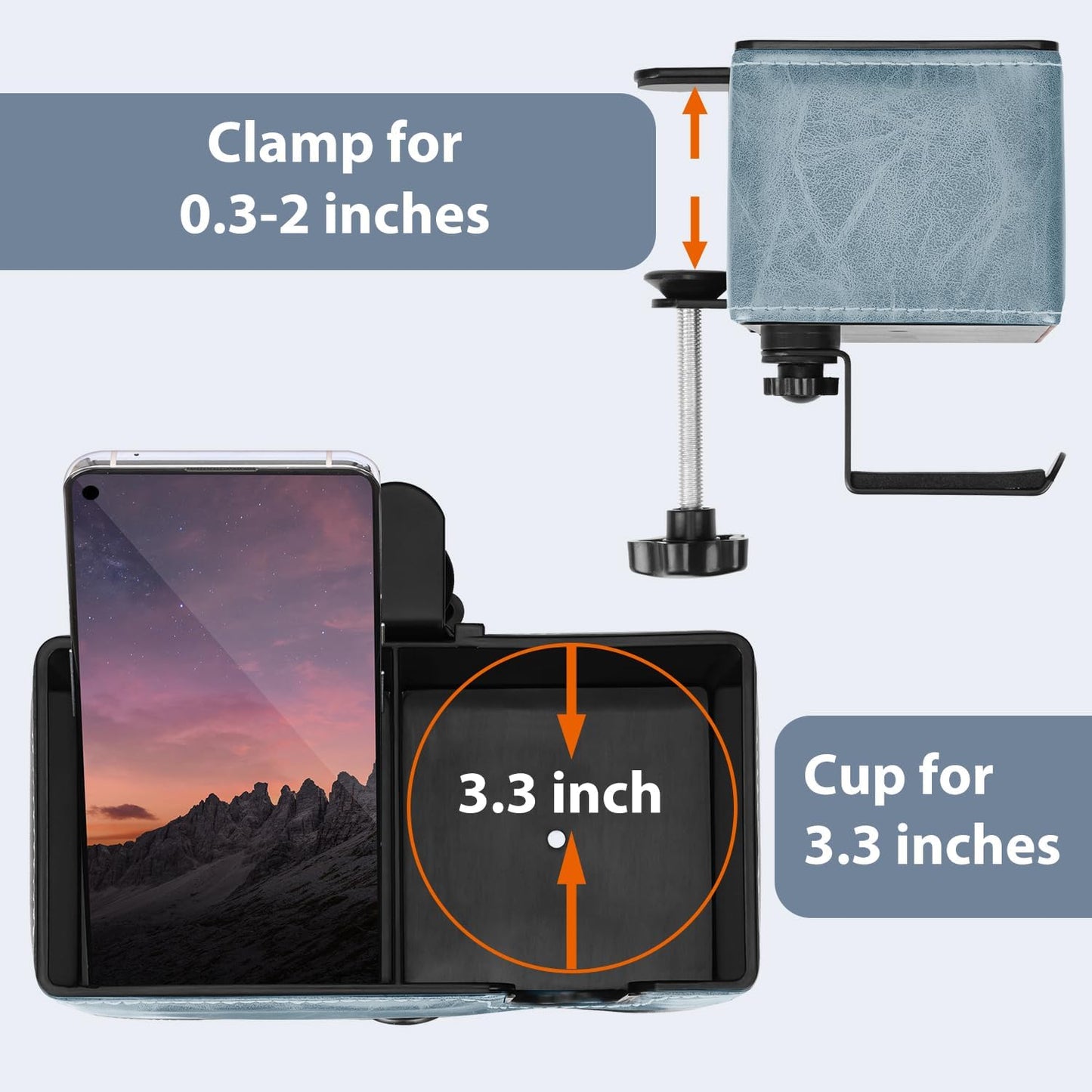 Desk Cup Holder Clip on Pen Holder Headphone Hanger Headset Stand Rotatable Clamp Hook Under Desk (Sky Blue)