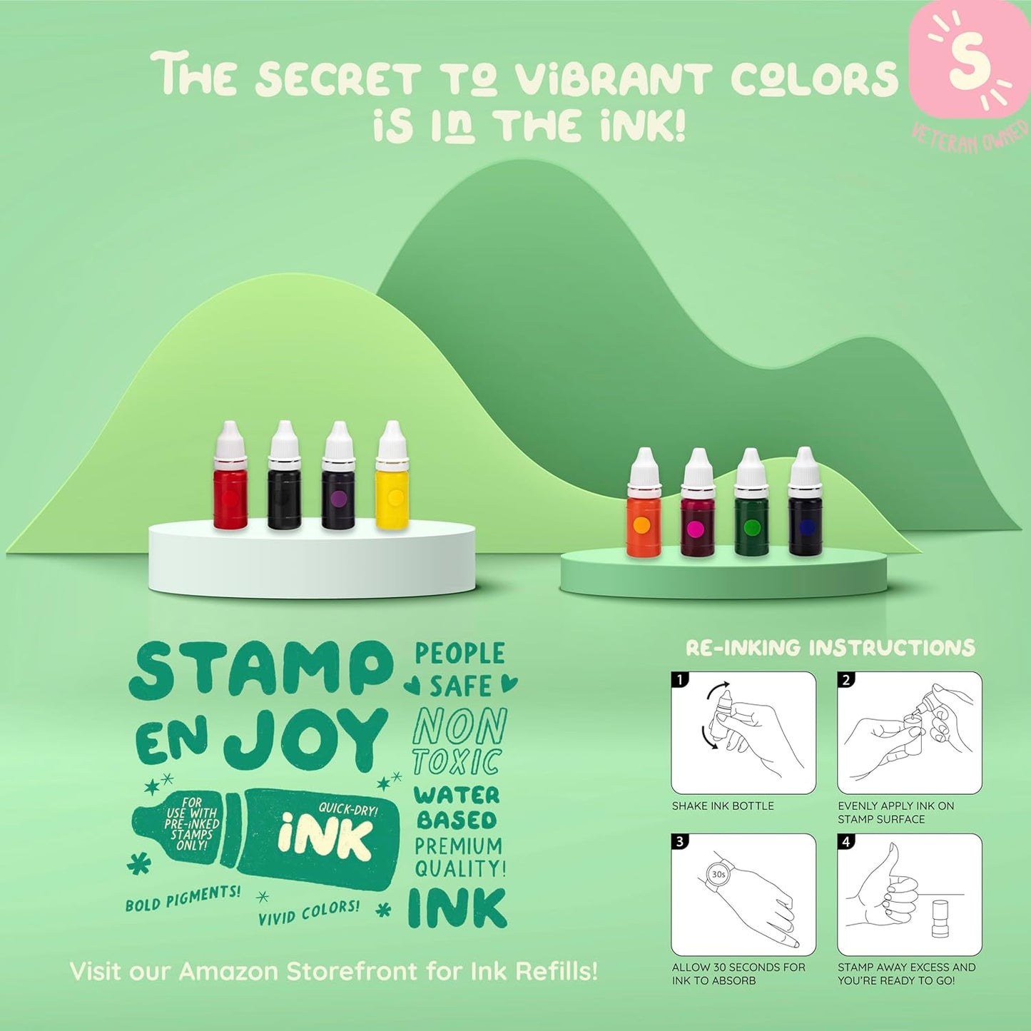 8 Self-Ink Flash Stamp Set, Multicolor Teacher Stamps for Classroom, Stamps for Teachers, Pre-Inked, Refillable Stamps (Inspiration Set v2)