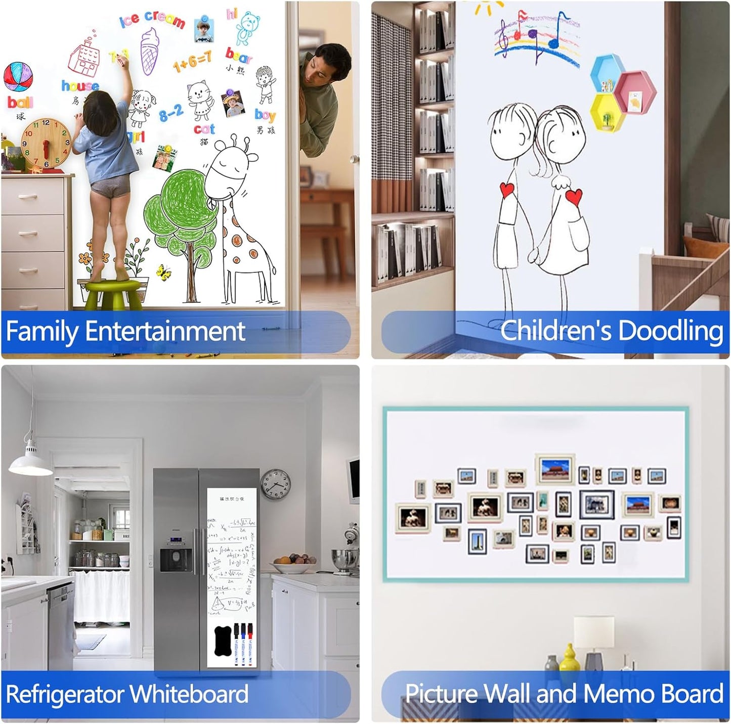 Magnetic Dry Erase Whiteboard Paper with Adhesive, 55" x 27" White Board Film for Wall, Easy to Write and Clean Dry Erase Board for Office, Classroom, Home, Include Marker, Magnetic Eraser and Magnets