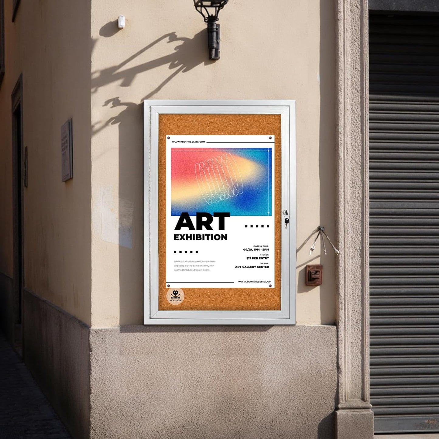 36x24 Inch Lockable Outdoor Enclosed Bulletin Board, Weatherproof Cork Noticeboard with Locking Door, Tamperproof Wall-Mounted Aluminum Frame Notice Poster Memo Board