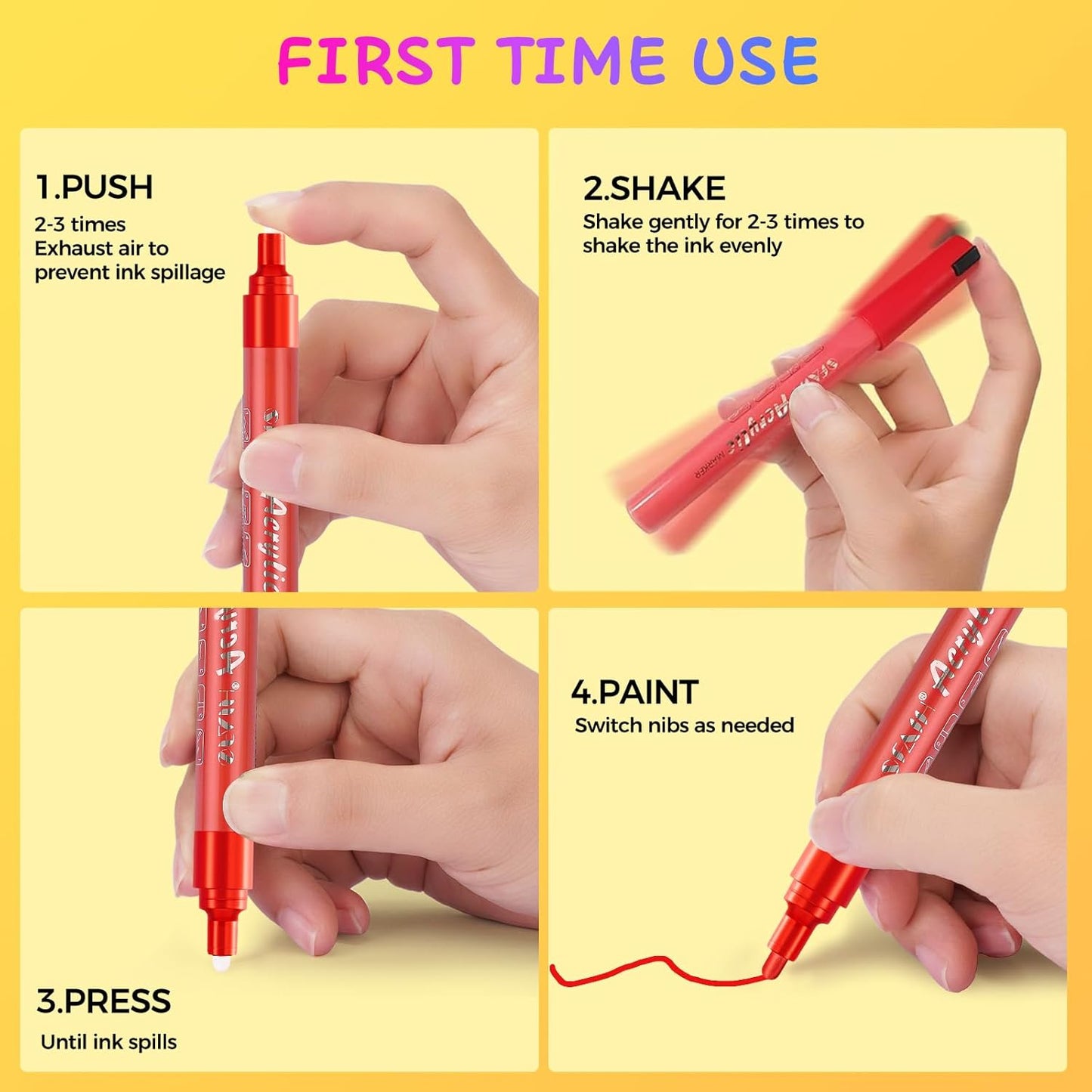 SFAIH Acrylic Red Paint Pens - 8 Pack 2-3MM Medium Tip & 0.7MM Extra Fine White Paint Marker for Rock Painting, Wood, Metal, Fabric, Canvas, Glass, Ceramic, Diy Crafts