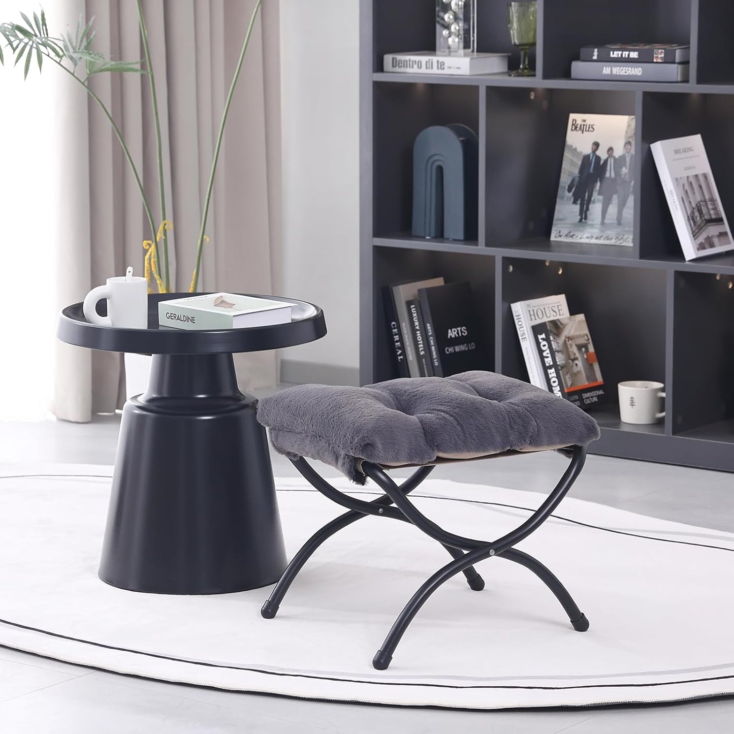 LITA Folding Upholstered Footrest Stool, Modern Small Portable Accent Ottoman with Detachable Thick Cotton Cushion Padded Sofa Stool with Metal Frame for Lazy Chair, Living Room & Bedroom