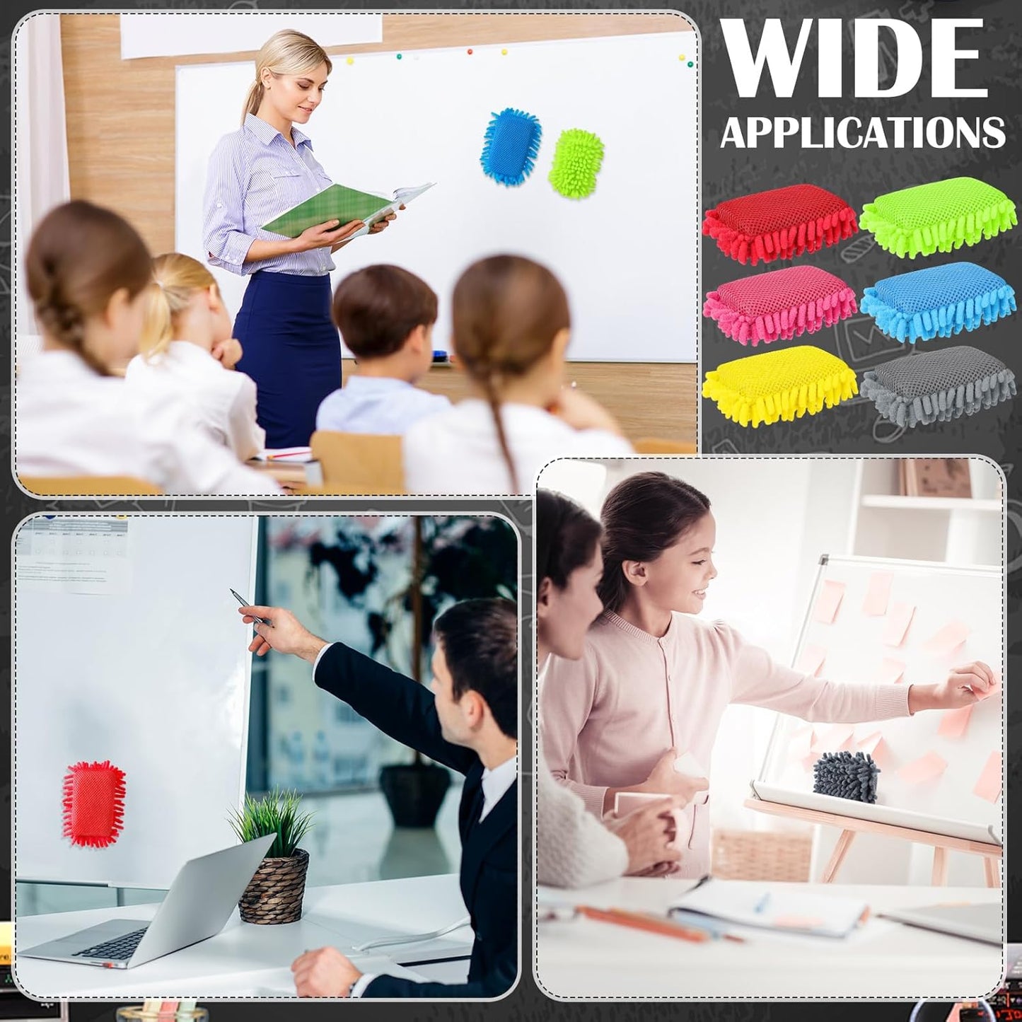 Sherr 36 Pcs Microfiber Shag Magnetic Erasers Bulk Washable Dry Erase Whiteboard Erasers for Whiteboard, Chalkboard, and Memo Boards Marker, Chalk Mark, Home School Classroom Office (Bright Color)