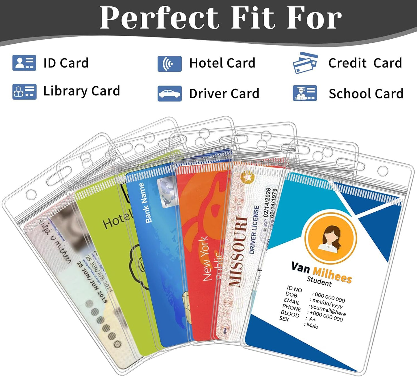 600 Pack Badge Holder, Plastic ID Badge Holder, Clear Waterproof ID Card Holder with Resealable Zip, 2.5" x 3.8" Vertical Name Tag Holder for Nurses and Office, Fits ID Card/Credit Card/Student Card