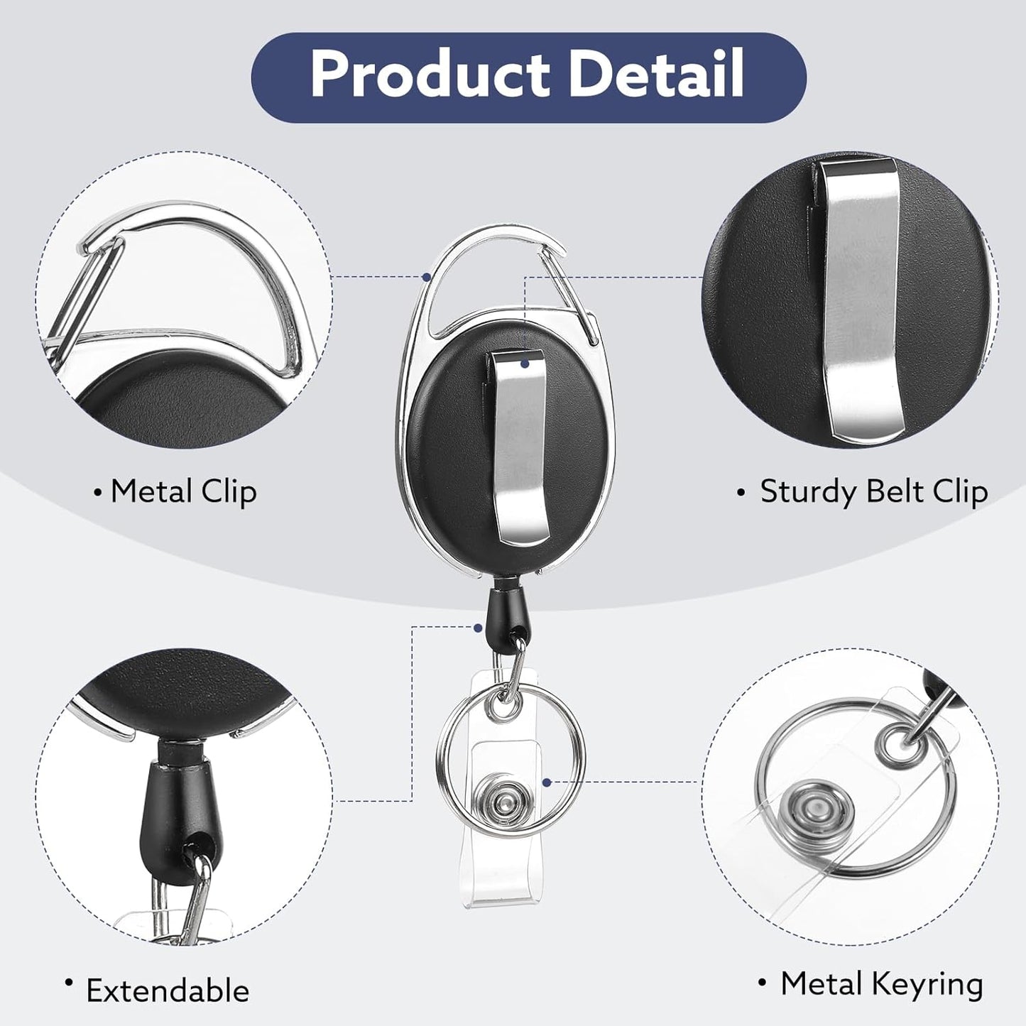 50 Pack Badge Reels Retractable ID Badge Holder with Carabiner Heavy Duty Badge Reel Clip and Key Chain for Work Office