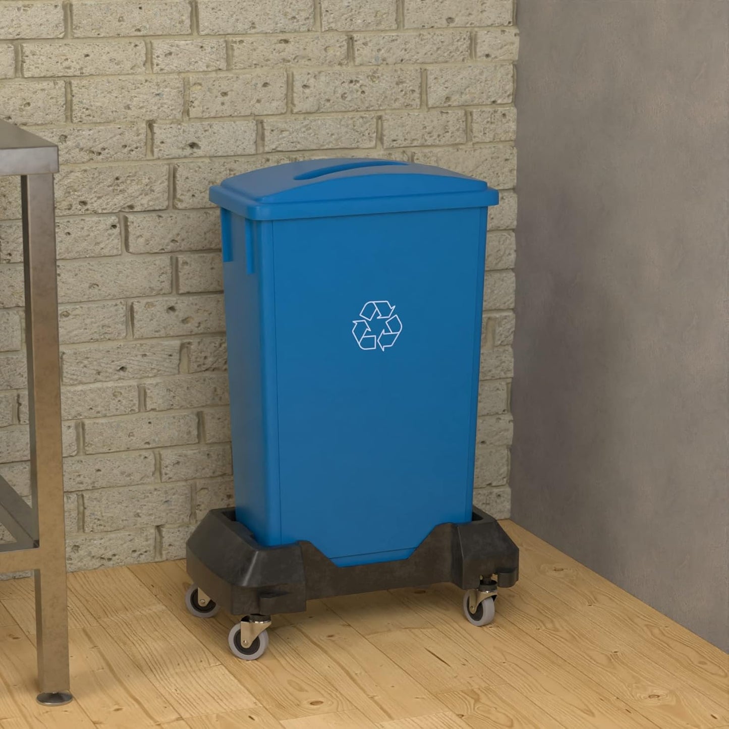 23 Gallon Blue Recycle Slim Jim Trash Can with Paper Slot and Dolly