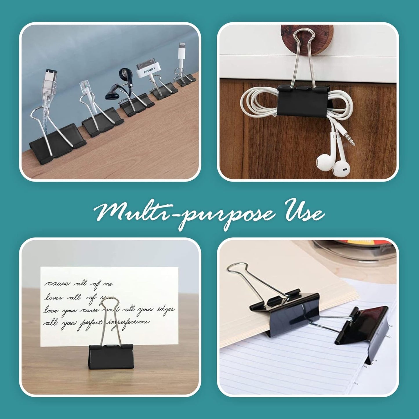 Binder Clips - 24 Medium Binder Clips, 1.25 Inch Black Paper Clamps, File Clip for Home, Office and School Supplies