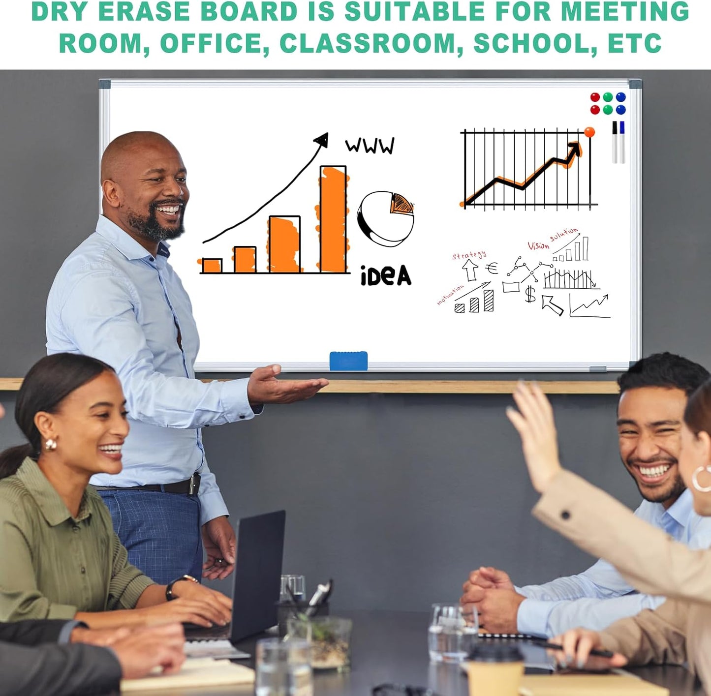 H-Qprobd Dry Erase White Board for Wall 6' x 3' Large Magnetic Whiteboard 72"x36" Aluminum Presentation Whiteboard with Long Pen Tray, 6 Markers, 2 Erasers &12 Magnets