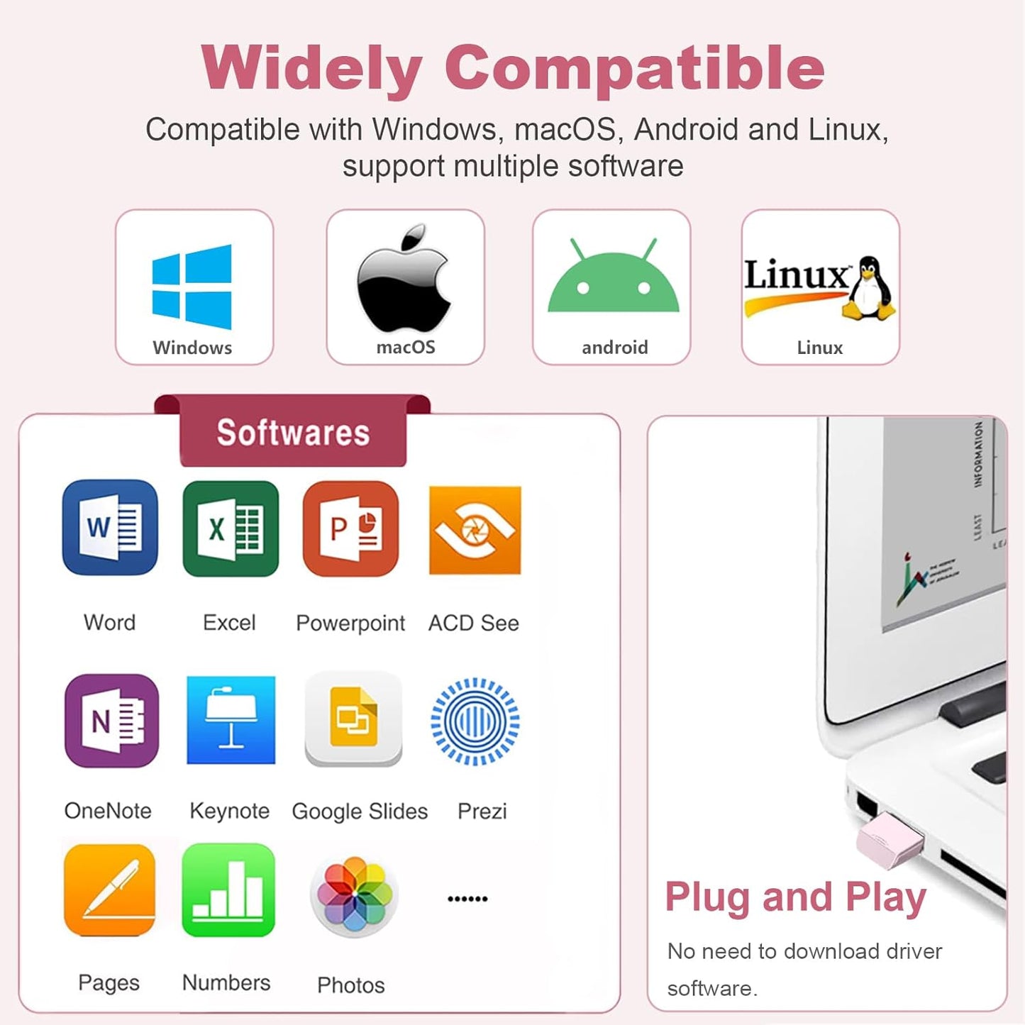 Norwii N26 Wireless Presentation Clicker, Presentation Remote, PowerPoint Clicker with Pointer for PowerPoint Presentations, Power Point Clicker Wireless Presenter Remote - Pink