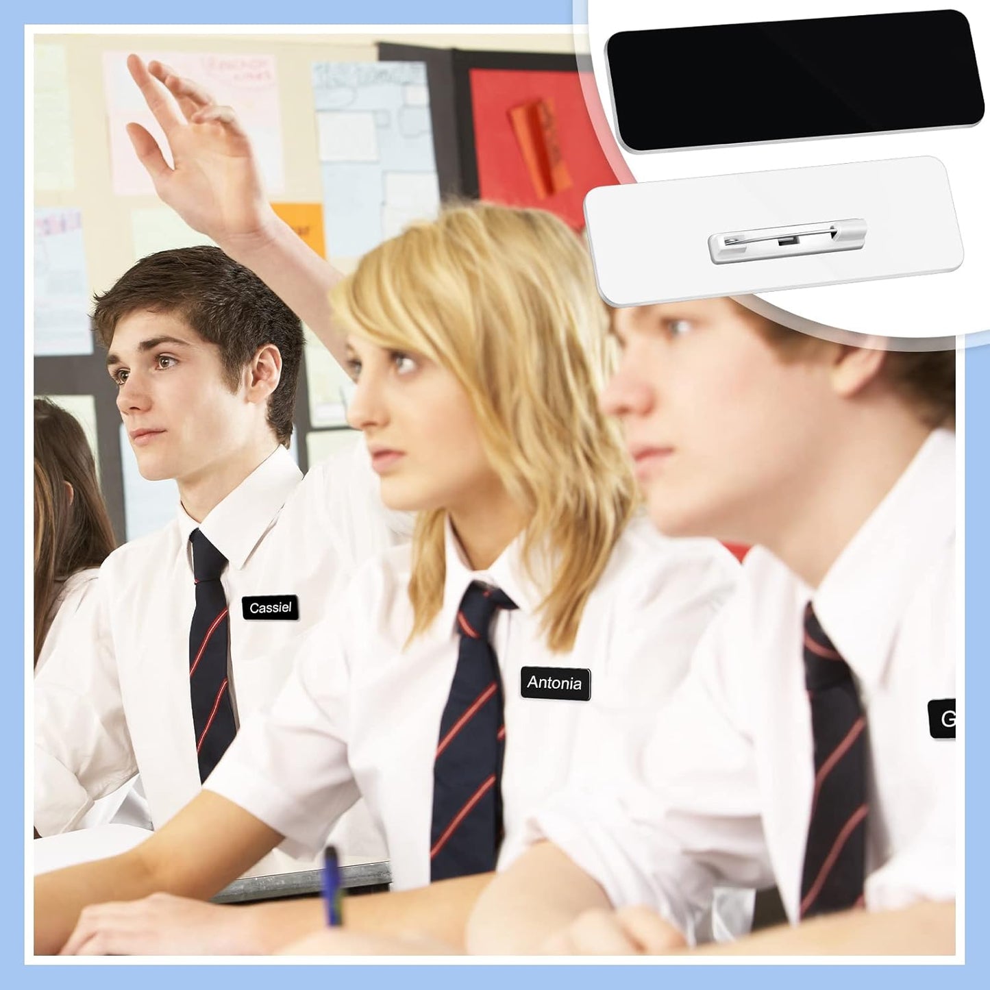 Breling 100 Pieces Name Tags with Pins 1 x 3 Inches Blank Name Tags Reusable ID Badge Holders with Clip for Office Workers Students Employee Custom(Black)