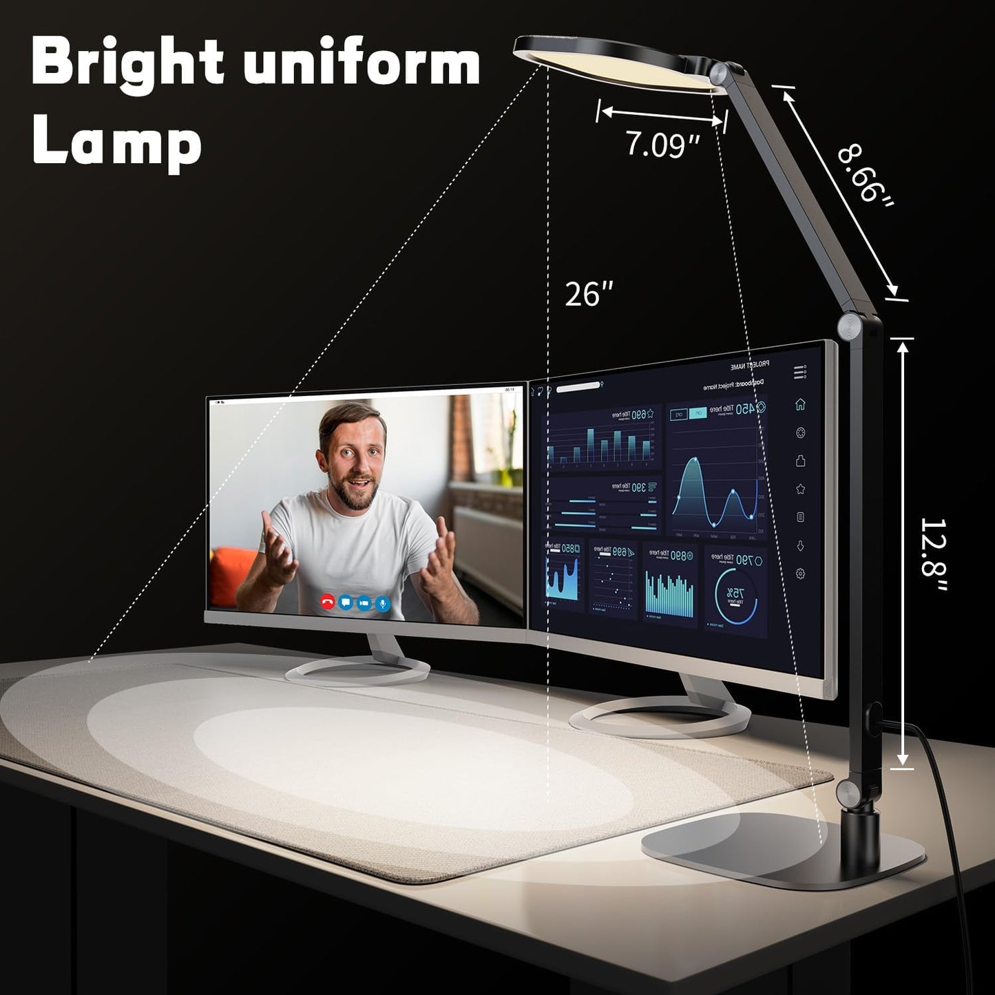 LED Desk Lamp for Home Office, Desk Light for Video Call, 3 Color Temperature 10 Brightness Computer Light, Dimmable Led Desk Light with Memory & Timer Func, Metal Swing Arm Table Lamp