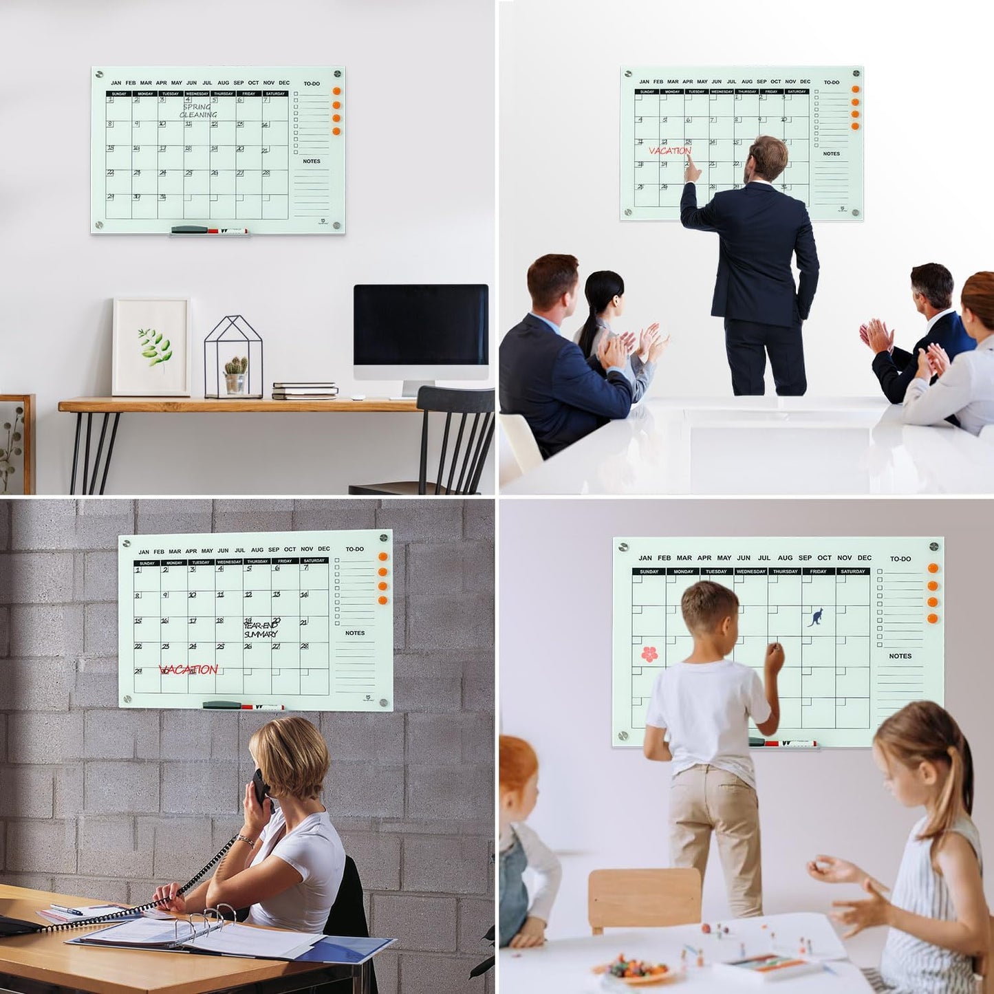 TSJ OFFICE Glass Calendar Whiteboard - 36 x 24 Inches Wall Mounted Monthly Dry Erase Calendar for Wall, Large Magnetic Glass White Board for Office, Home & School