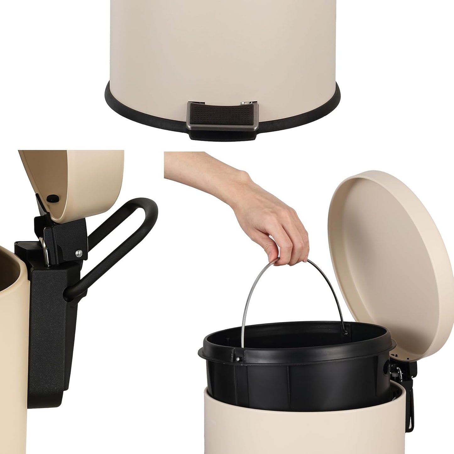 happimess HPM1000E Oscar 8-Gallon Step-Open Trash Can with Free Mini Trash Can, Modern, Fingerprint Proof for Home, Kitchen, Office, Large:7.9 Gallon Small:1.3 Gallon, Limestone Beige
