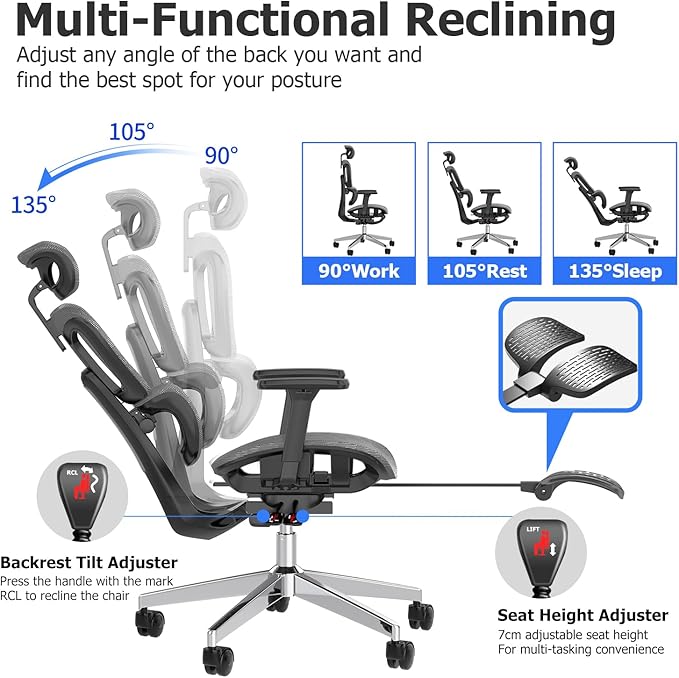 PatioMage Ergonomic Office Chair, Big and Tall Desk Chair with Adjustable Lumbar Support & Seat Depth, High Back Computer Chair, Swivel Mesh Chairs with Wheels for Home Office, Darkgrey