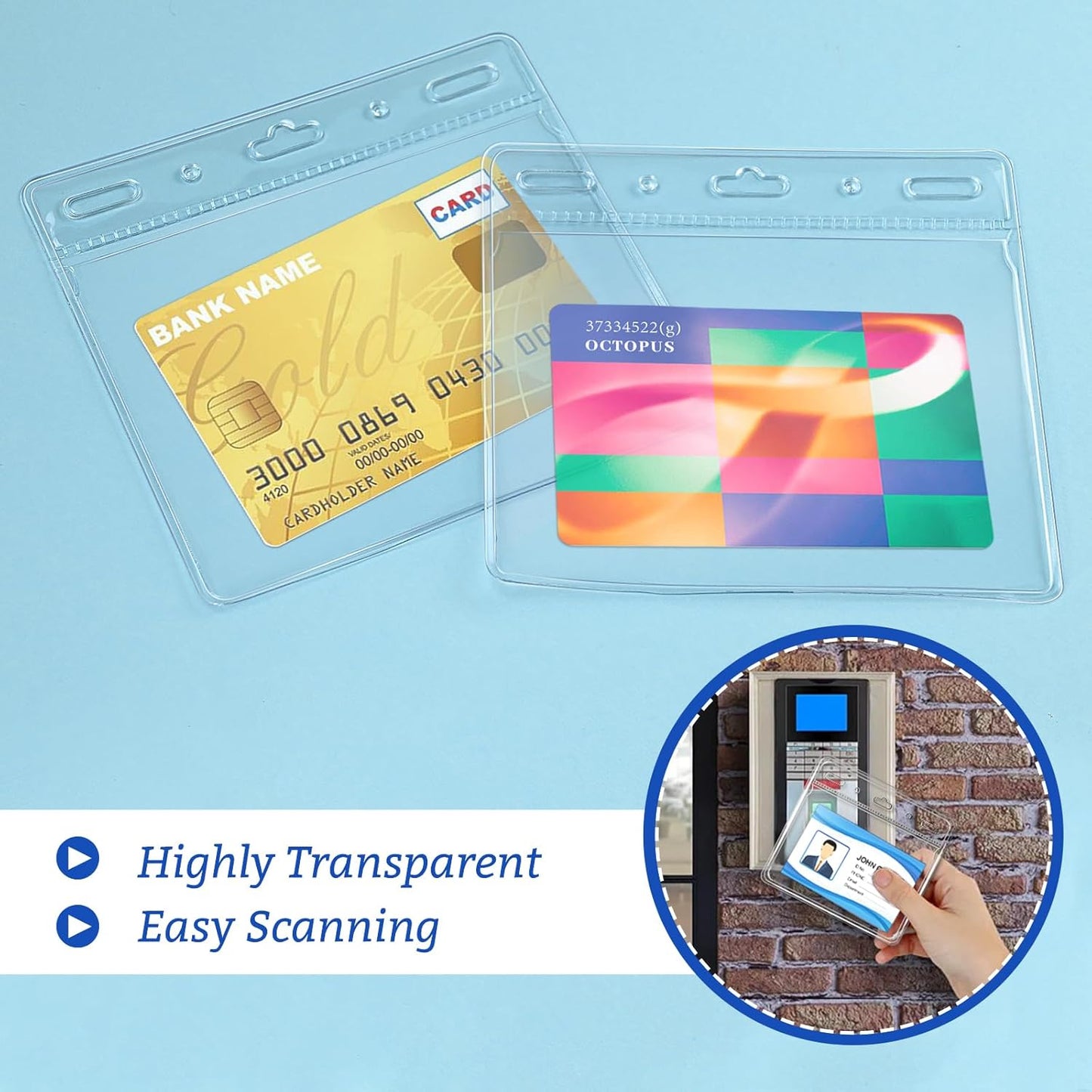 100 Pcs Card Protector ID Name Badge Holder 4 x 3 Inches Clear Plastic Horizontal No Zipper ID Card Holder