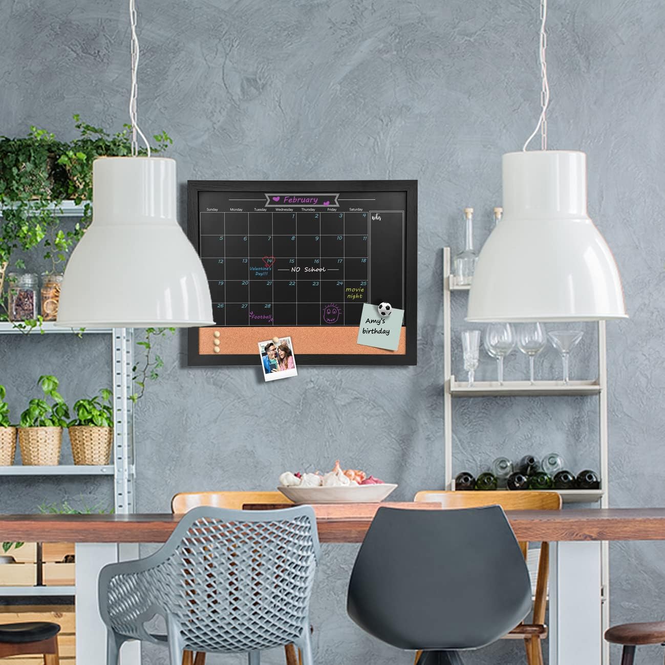 TORASO Magnetic Chalkboard Calendar Corkboard, Small Combination Chalk Board Bulletin Board, 13" x 17",Black Wood Framed Blackboard Calendar Cork Combo Board(ZHHB-BK-3343)