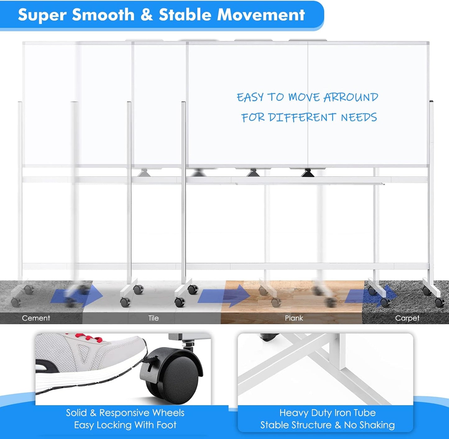 maxtek Rolling Whiteboard,72"x36" White Board with Stands Movable Dry Erase Board on Wheels, Large Double Sided Standing Whiteboard for Office School Classroom Presentation Supplies