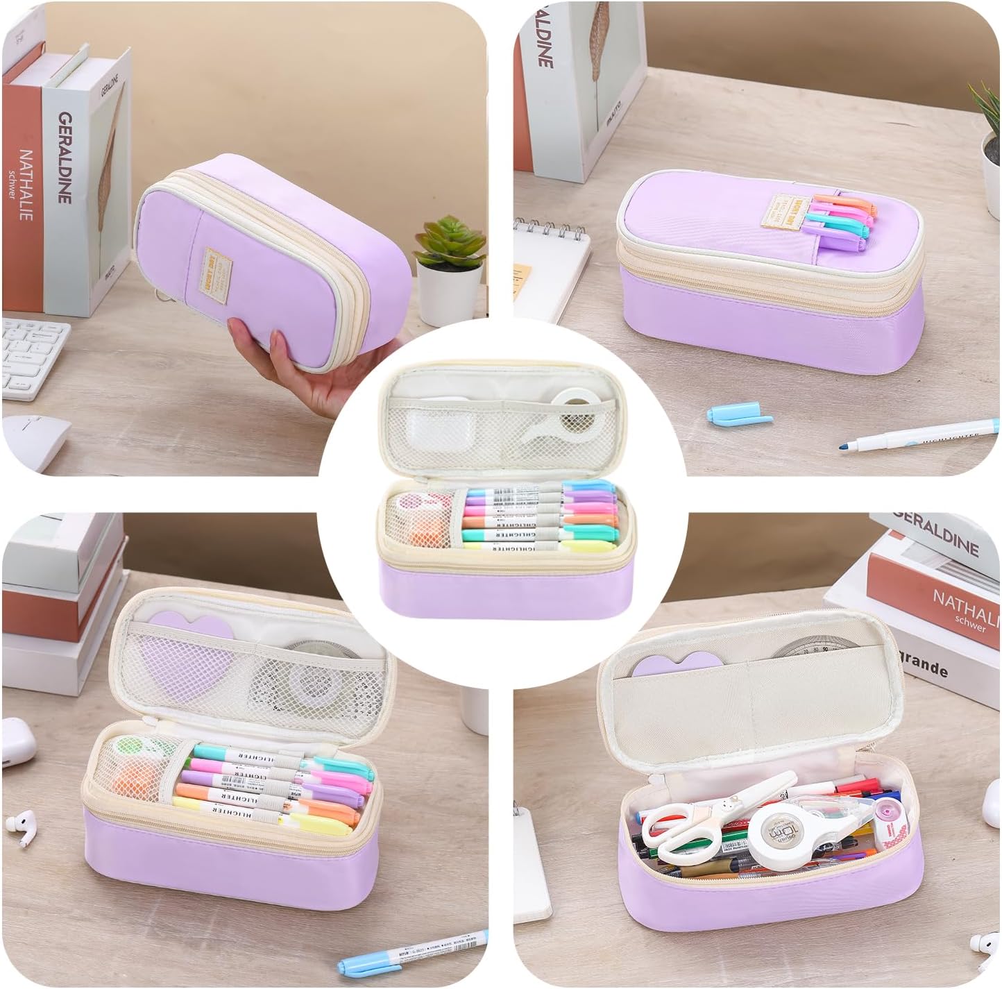 Pencil Case Aesthetic Pencil Bag with Zipper Pencil Pouch Big for Girls Kids Teens Adults Stationery Pencil Case Organizer for School Purple