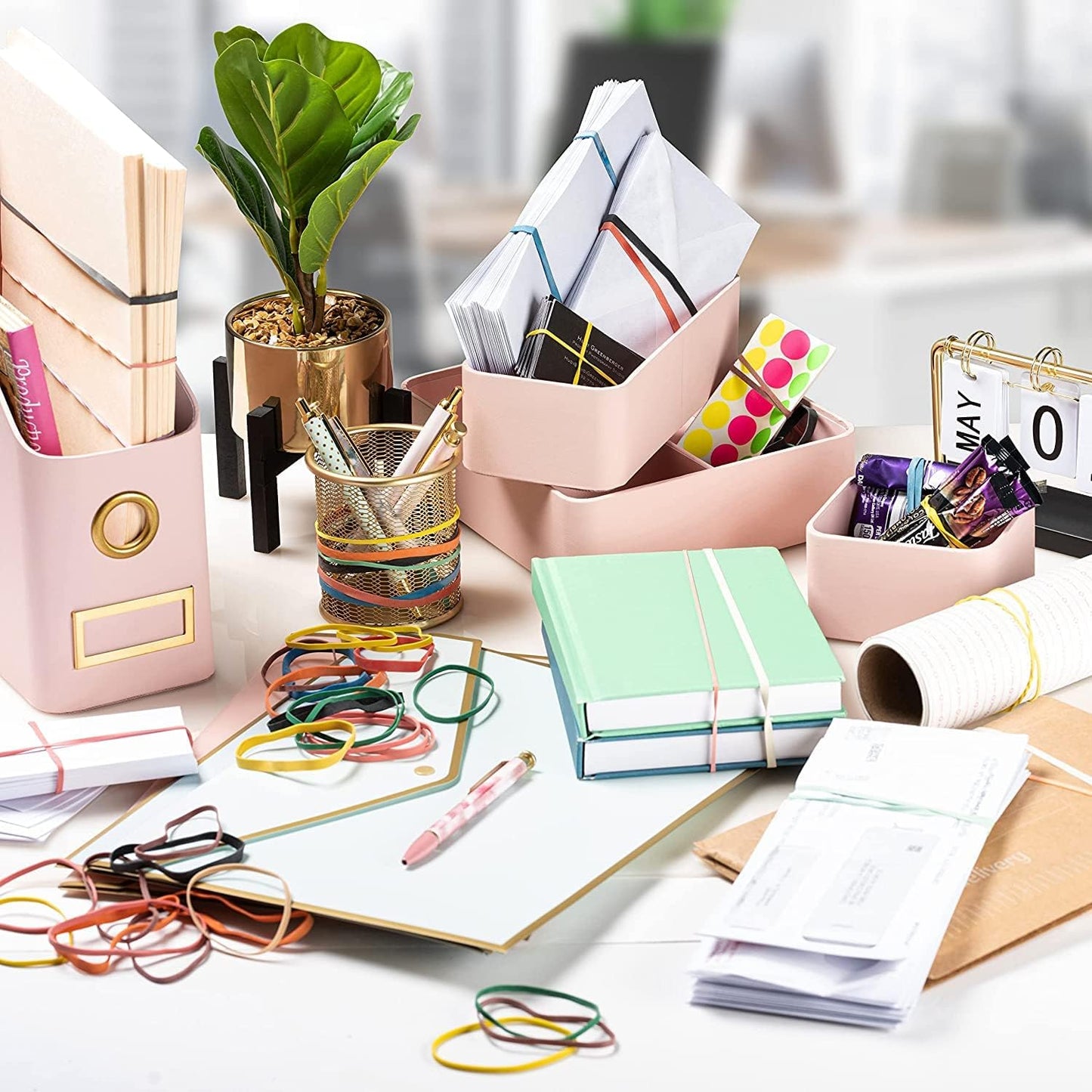 PlasticMill Pink Rubber Bands Size 33 (3 1/2" x 1/8") - #33 Colored Rubber Bands Office Supplies - Strong, Elastic Bands for Crafts, Balloon Garland, Cash, File Folders (100-Pack)