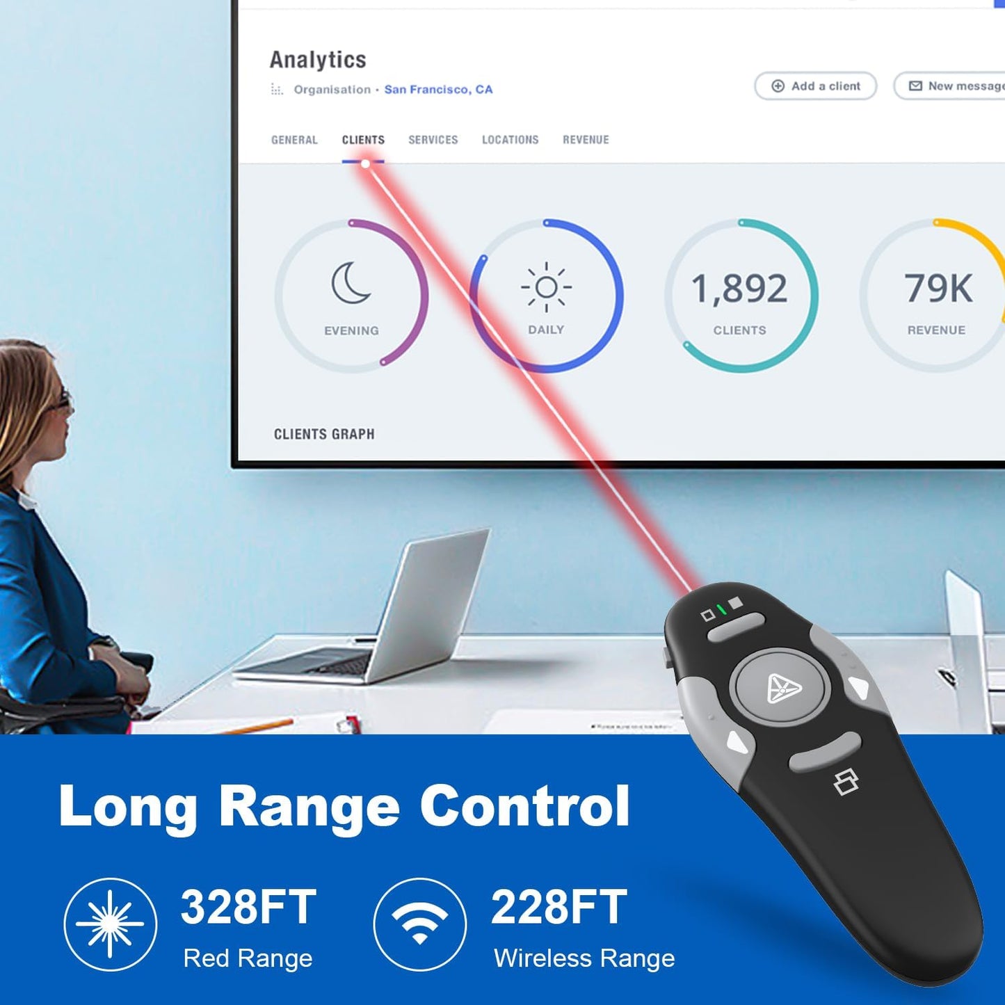QUI Presentation Clicker Wireless Presenter Remote Clicker for PowerPoint Presentation Remote, PowerPoint Slide Advancer for Mac/Windows/Linux, Google Slide/PPT/Keynote, Type-c, Black