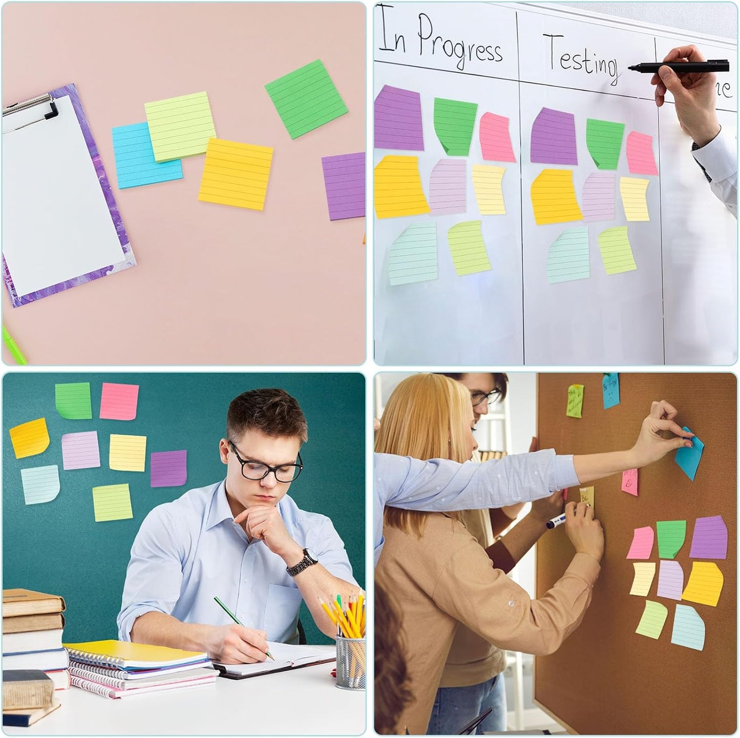 Seajan 240 Pads 3 x 3 Inch Sticky Notes Notepads Multi Bright Colors Self Sticky Pads for Students Teachers School Office Supply Desk Accessory 15 Colors, 50 Sheets Each(Neon,Line)