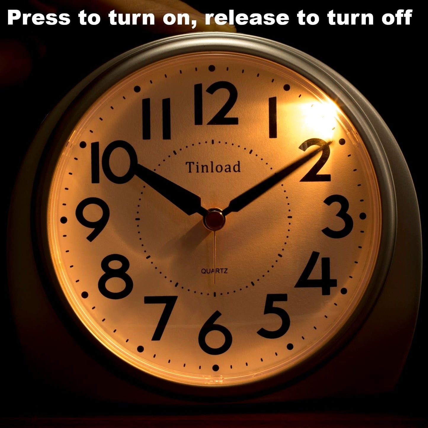 5.5" Large Analog Alarm Clock Silent Non Ticking, Gentle Wake, Beep Sounds, Increasing Volume, Battery Operated Snooze and Manual Light, Easy Set,Silver(Best for Elder)