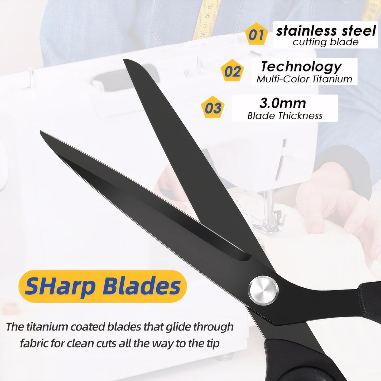 Jasni Scissors Set of 3 black titanium non stick blade anti rust Ergonomic Lightweight Soft Rubber Grip tailor scissors office student scissors for School, Office and Family Daily Use 10''/9''/6.5"