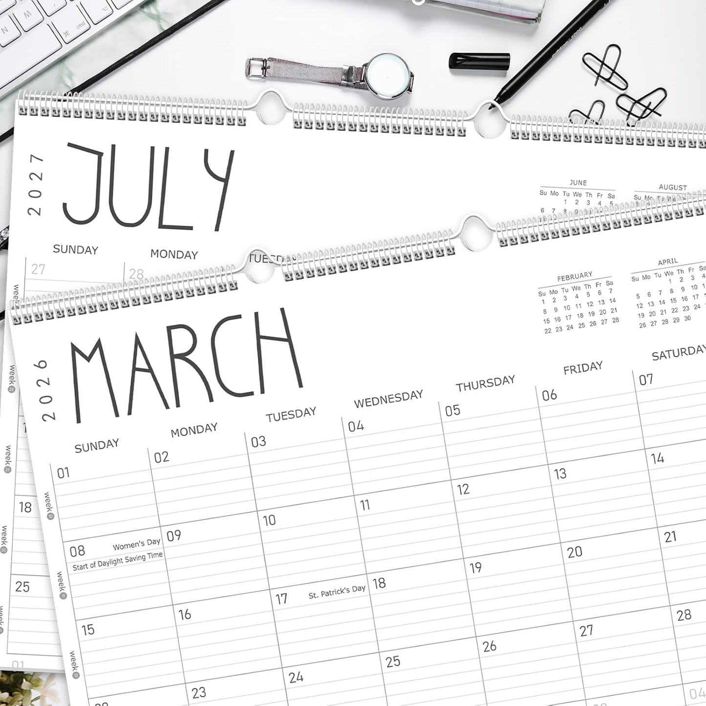 GuassLee Large Wall Calendar 2026-2027, 24-Month 22" x 17" Wall Calendar from Jan. 2026 to Dec. 2027, Large Desktop Hanging Monthly Planner with Thick Paper, Ruled Blocks for Home School Office