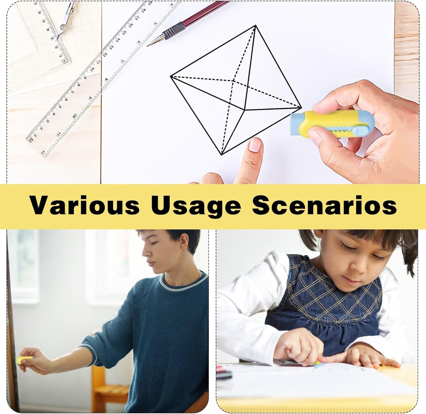 Pencil Erasers, Retractable Erasers for Pencils - Blue Yellow, Pack of 5