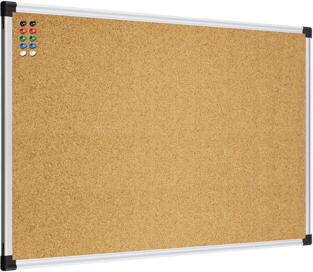 XBoard 24 x 18 Inch Cork Bulletin Notice Pin Board for Wall with Aluminum Frame for Home School & Office Display (Pack of 2)