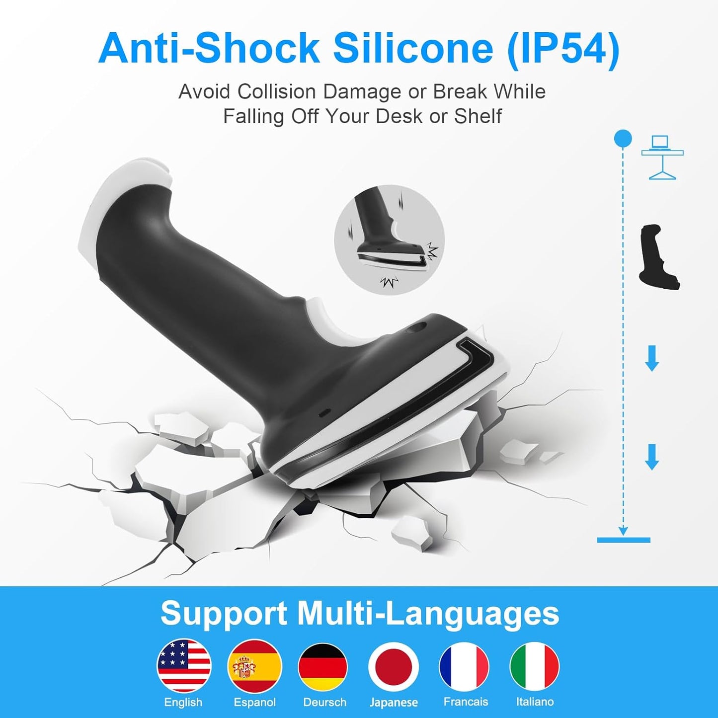 2D Barcode Scanner Wireless, Bluetooth QR Code Scanner Handheld Bar Code Scanners with Stand 3 in 1 Bluetooth & 2.4G Wireless & USB Wired Connection 1D&PDF417 Data Matrix Automatic Barcode Reader