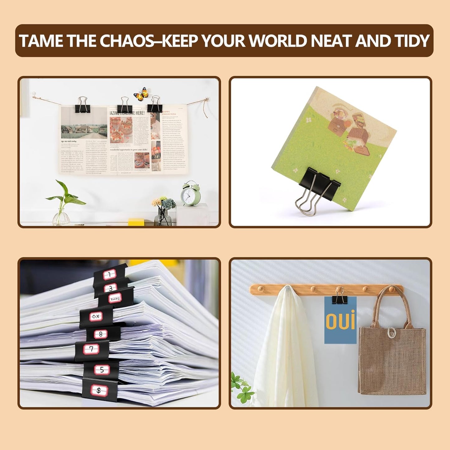 Binder Clips,Qimailer Medium Clips,48 Pcs,1.25 Inch,Black Metal Binder Clips and Paper Clips for Office, Home, School