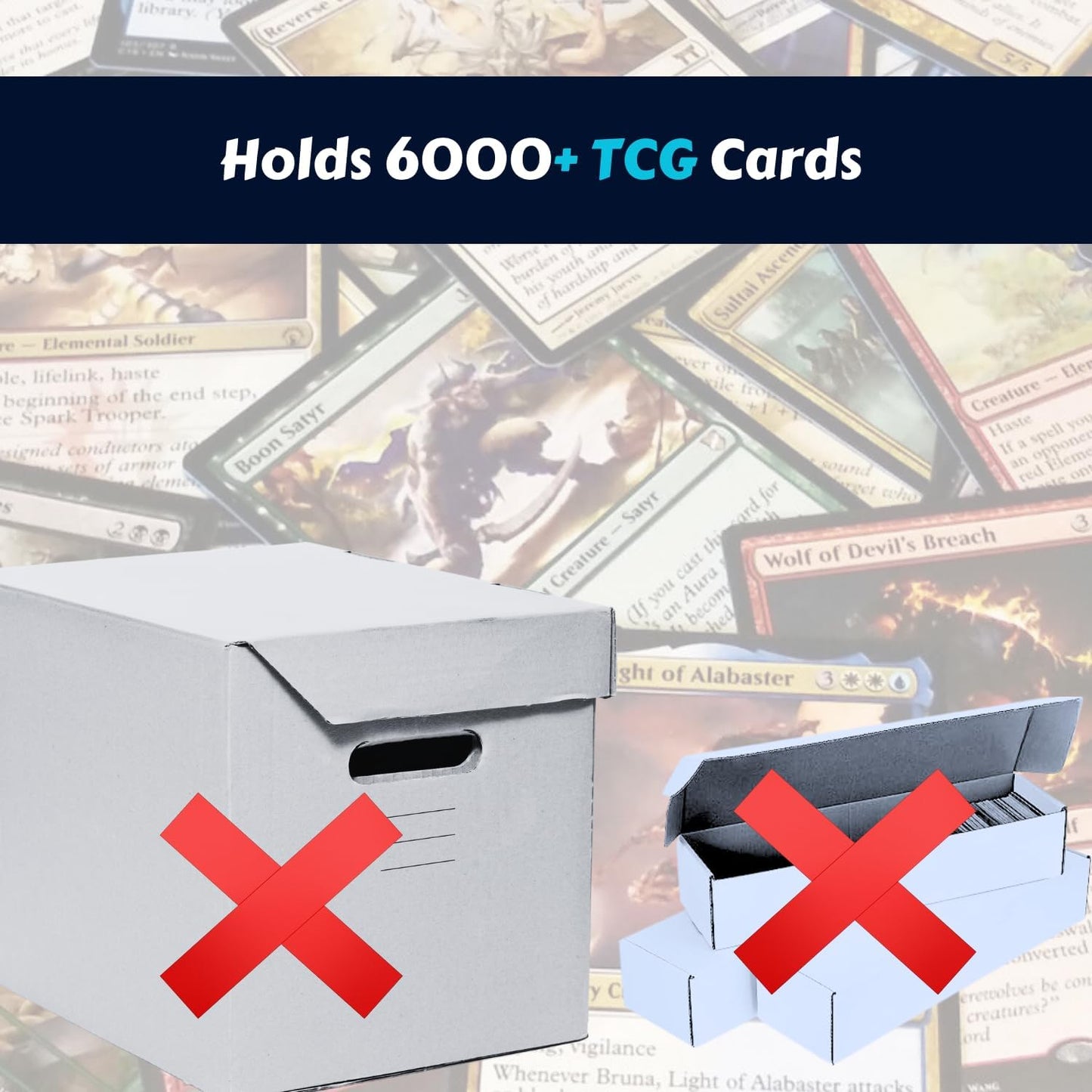 Premium Card Storage Box With Card Dividers For Trading Cards Holds 6000+ Trading Card Storage Box Suitable For Card with Sleeves (XXXXL)