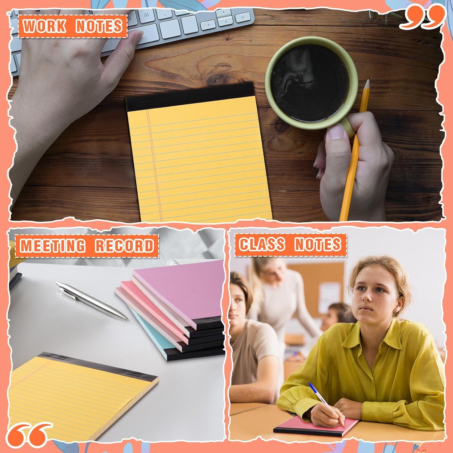 Lincia 12 Pcs 12 Pcs 5" x 8" Small Legal Pads Colored Lined Note Pads Narrow Ruled Writing Notepads 50 Sheets Per Micro Paper Notebook Lined and Perforated for College Office Supplies (Bright Colors)