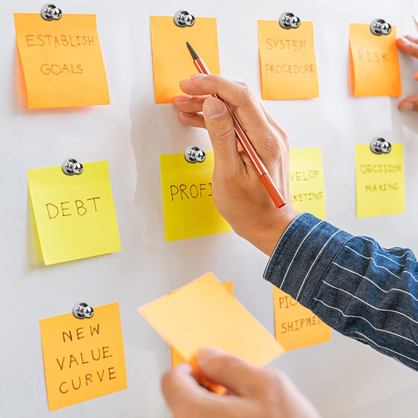 MIKEDE 30 Pcs Silver Neodymium Magnetic Push Pins, Strong Magnets for Whiteboard, Refrigerator, Office, Classroom