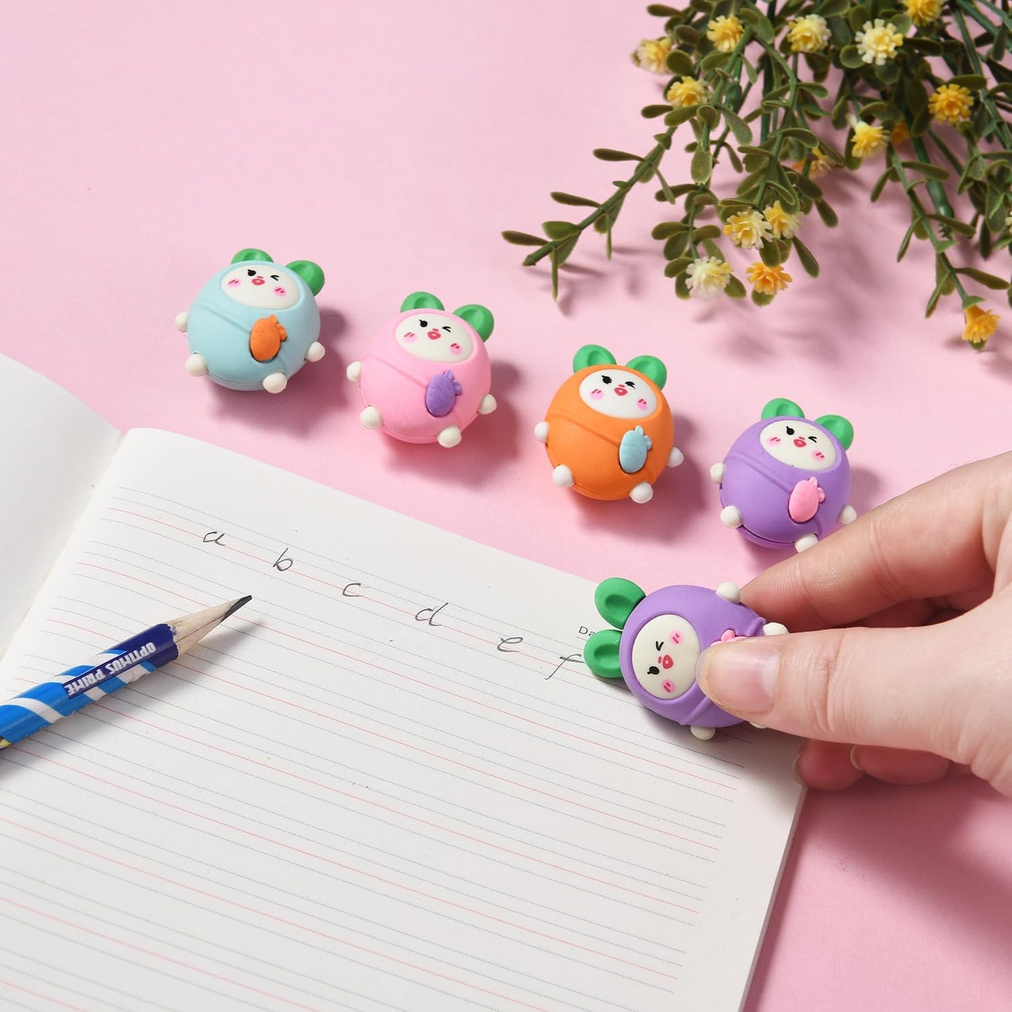 20 Pack Carrot Erasers for Kids, 3D Erasers for Boys Girls, Fun Take Aapart Erasers for School Supplies Prize Gifts Party Favors