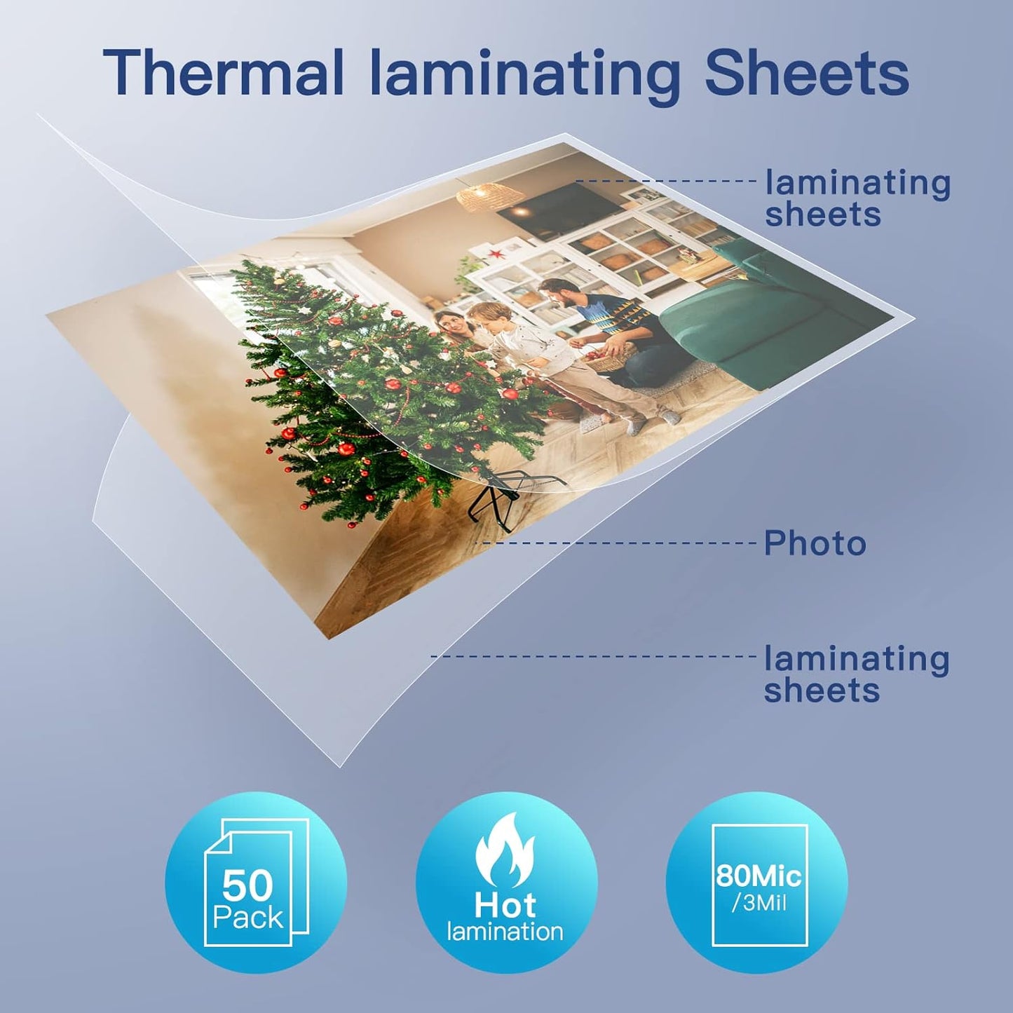 MAXDONE Premium Clear Thermal Laminating Pouches 50-Pack Laminating Sheets for Laminator A3 A4, 3 Mil(80 Mic) Thickness for Extra Protection