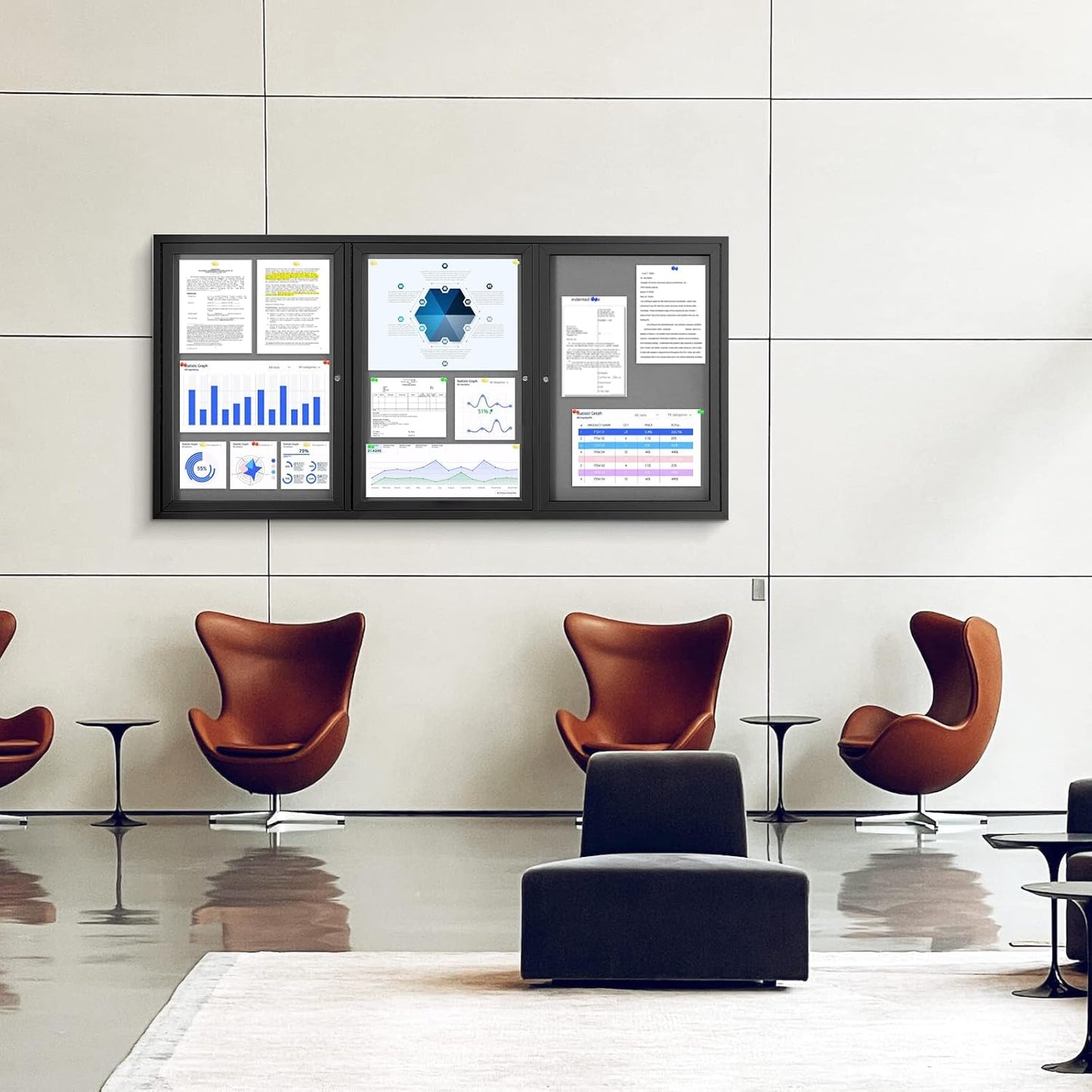 Enclosed Bulletin Board Outdoor Noticeboard with Locking Door, Weather-Resistant, Grey Felt, Black Aluminum Frame, 70 x 36 in