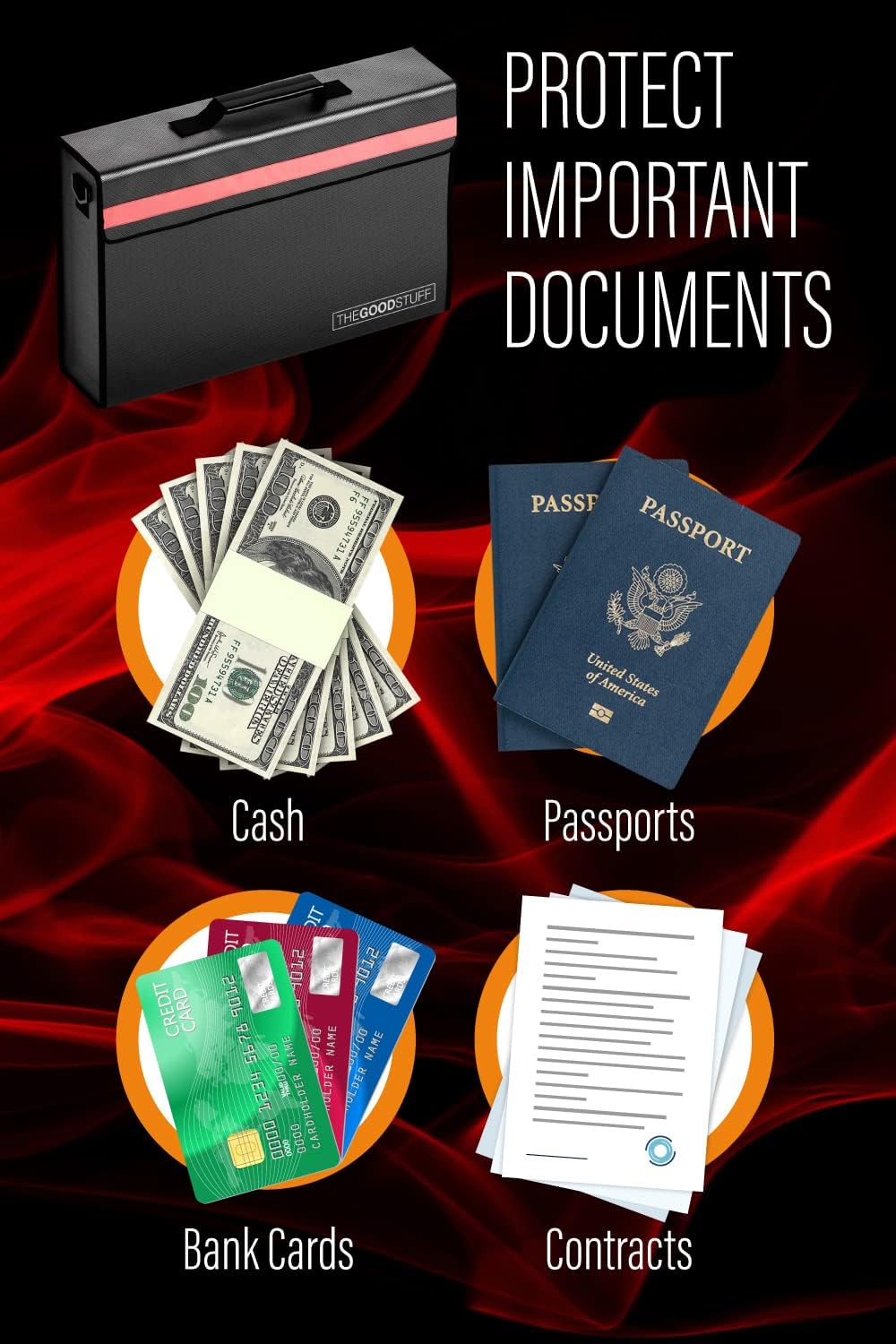 The Good Stuff Fireproof Document Box for Legal Documents, Passports, Cash, and Contracts, 5" x 11" 3.5" / 2000℉ Protect Your Notebooks, Binders, Folders, and Contracts