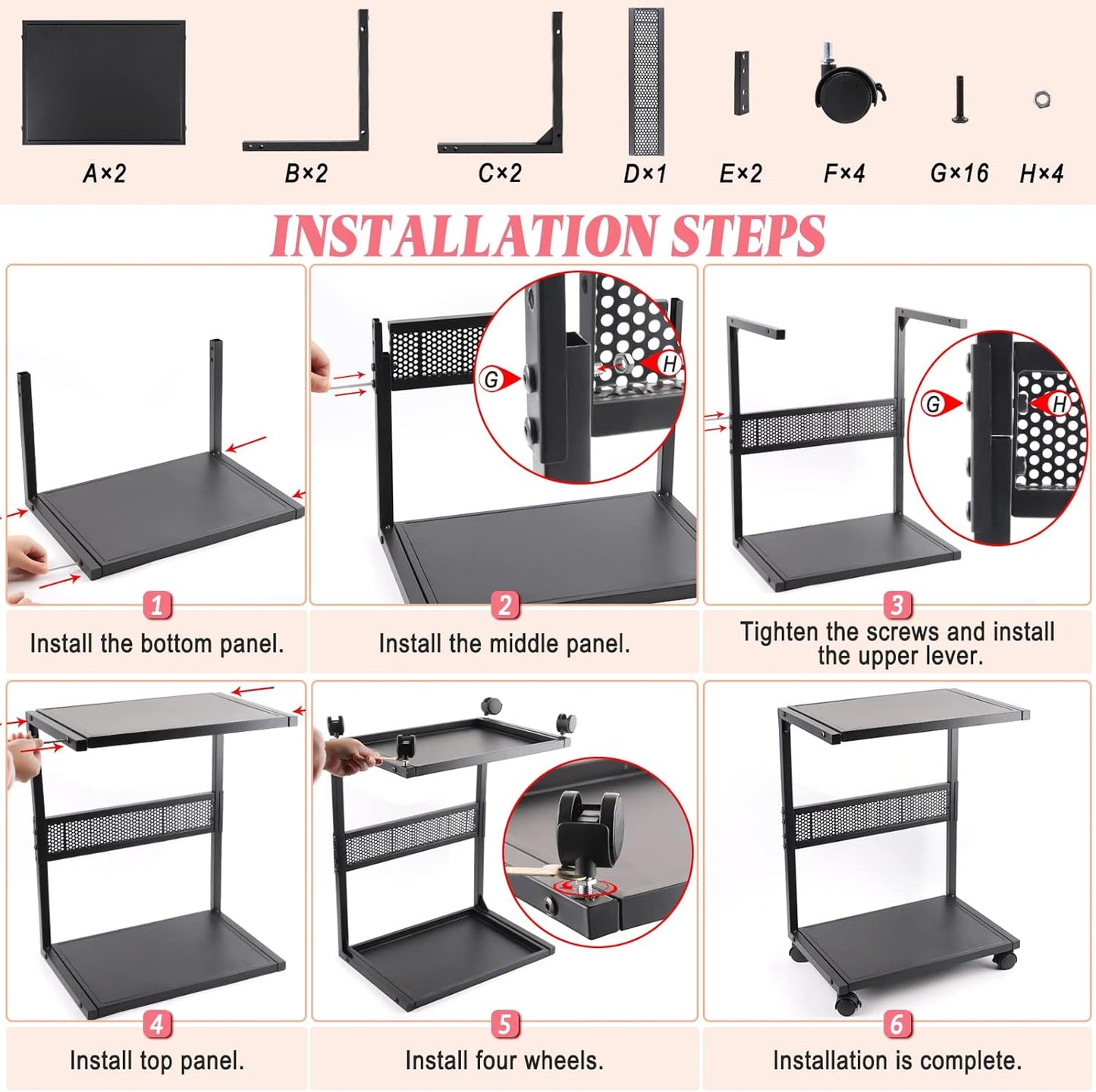 Liitrton PC Tower Stand 2-Tier CPU Stand with Locking Caster Wheels for Office & Home - Iron-Black