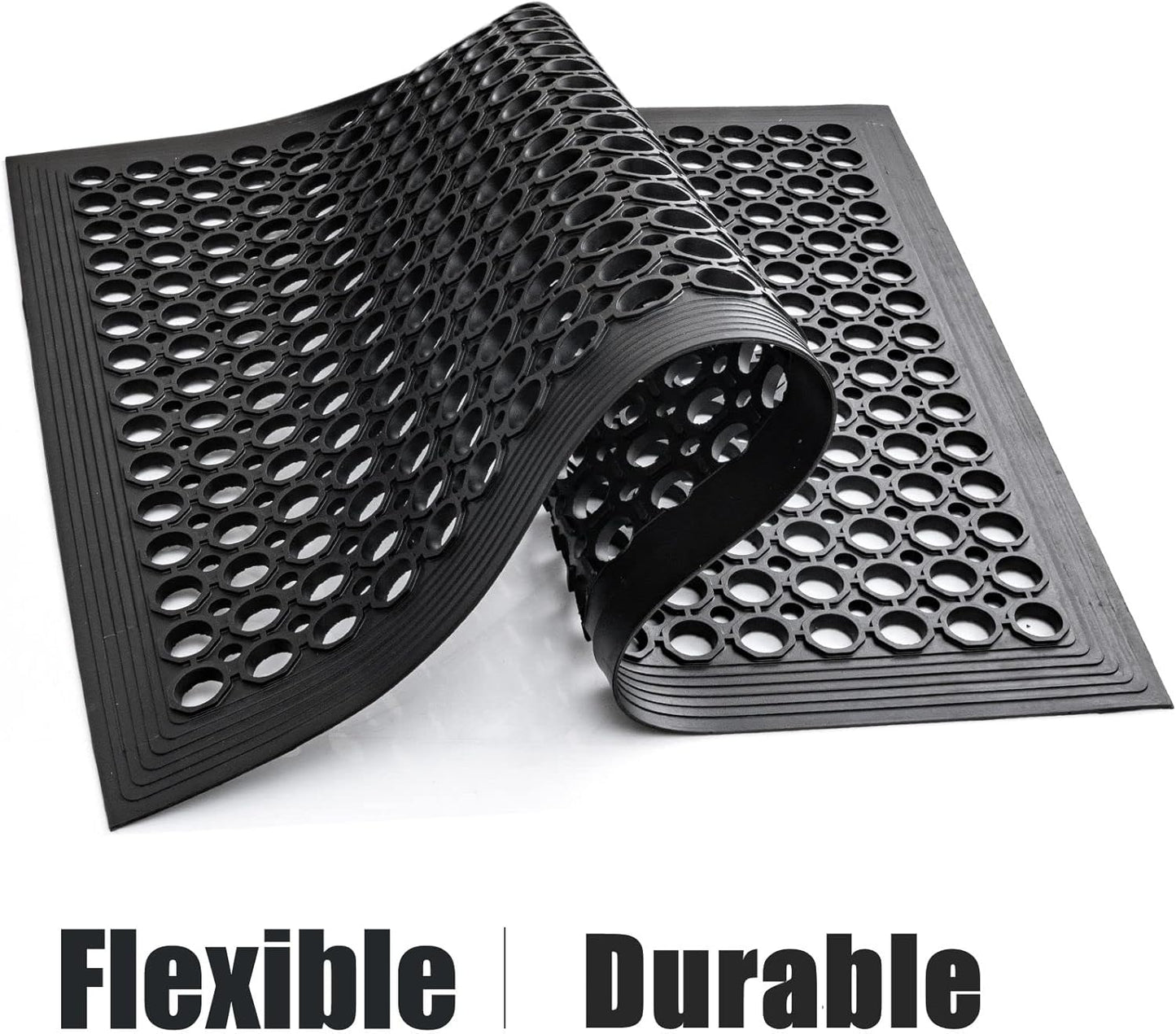 Out Door Rubber Floor Mats Anti Fatigue Restaurant Kitchen Rubber Drainage Mat Durable No Slip Bar Floor Mats Used for Indoor Outdoor Wet Area 24" x 36" Black