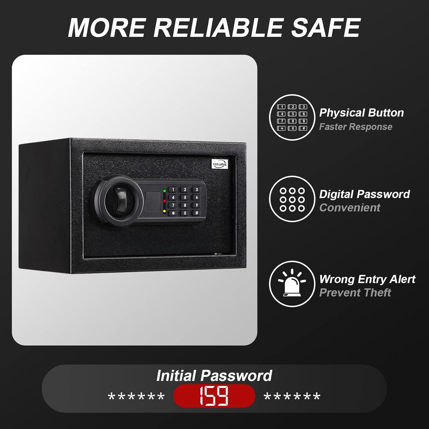 Tenamic Safe Box 0.4 Cuft Fireproof, Waterproof, Keypad Small Cabinet Lock Box, Solid Alloy Steel Office Hotel Home Mini Safe, Black