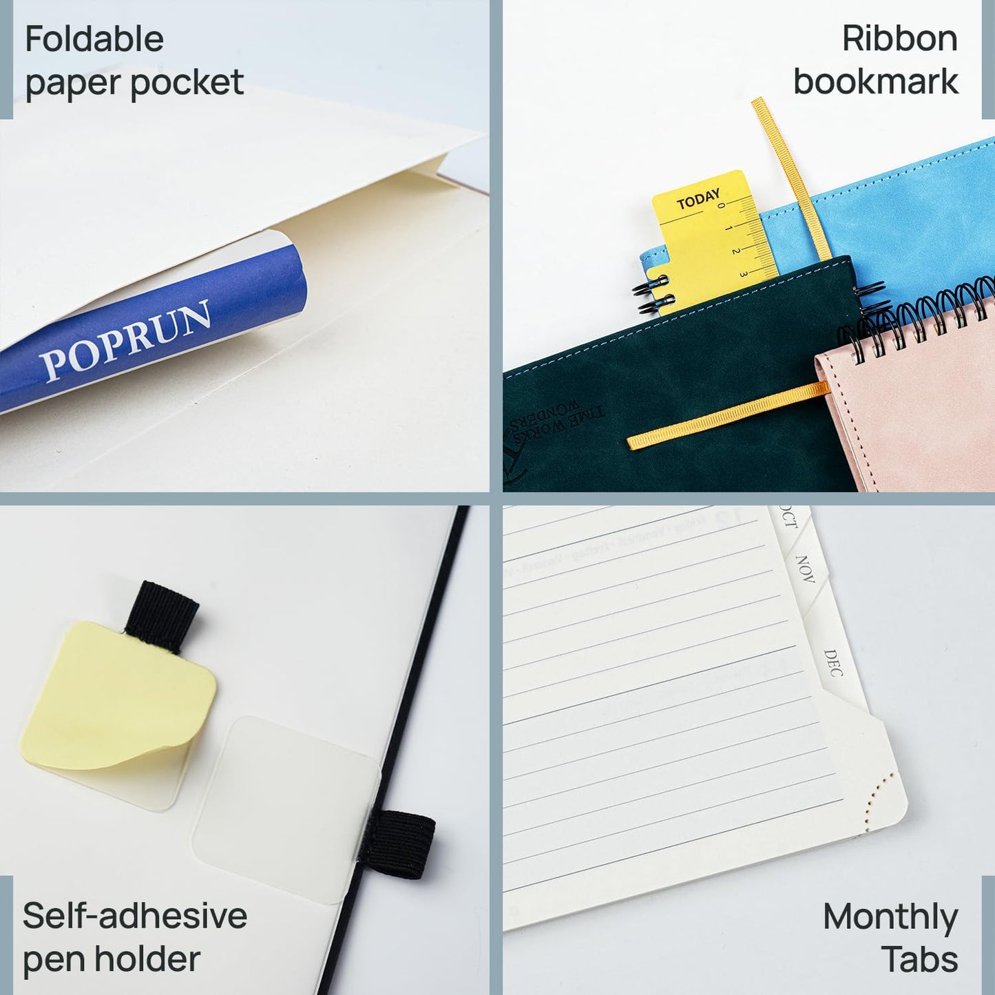 POPRUN Weekly Planner 2026 (Medium 6.5" x 8.5") Calendar 12 Months Notebook with Horizontal Layout, Leather Soft Cover, Monthly Tabs, Inner Pocket, 100GSM Thick Paper, Pen Holder - Brown