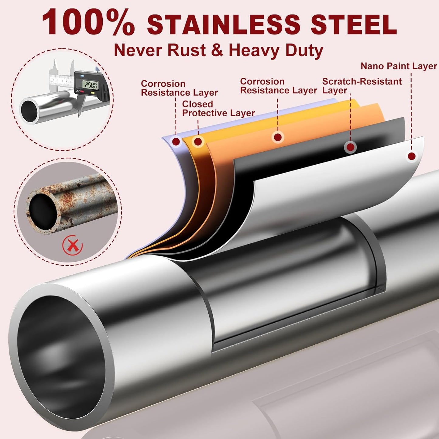 100% Stainless Steel Heavy Duty Clothes Rack Load 860LBS, Rolling Double Rods Clothing Racks for Hanging Clothes, Adjustbale Garment Rack With Sturdy Wheels Shelf, Portable Closet Rack Free Standing