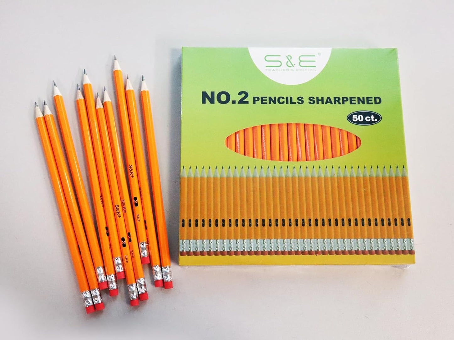 S & E TEACHER'S EDITION 50Pcs Wooden Pencils with Eraser Tops, Wood Pencil, Pre-sharpened Pencils with Eraser top, 2 HB Pencil for Writing Drawing Sketching Back to school