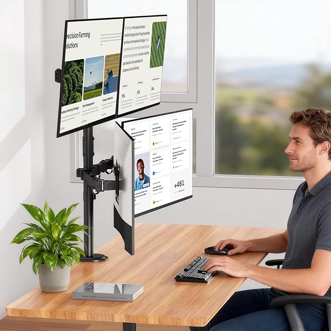 PUTORSEN Quad Monitor Stand, 4 Monitor Desk Mount for 17 to 32 Inch Screens, Heavy Duty Fully Adjustable Desk Arm with 31.7" Height, VESA 75/100 mm, fits C-Clamp & Grommet Base