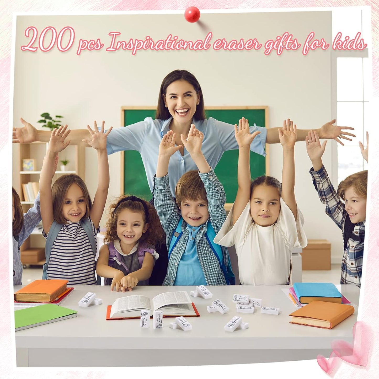 Fuutreo 200 Pcs Welcome Back to School Gifts for Students Inspirational Pencil Erasers Bulk You are Awesome White Cute Fun Erasers First Day of School Gifts Classroom Prizes from Teachers