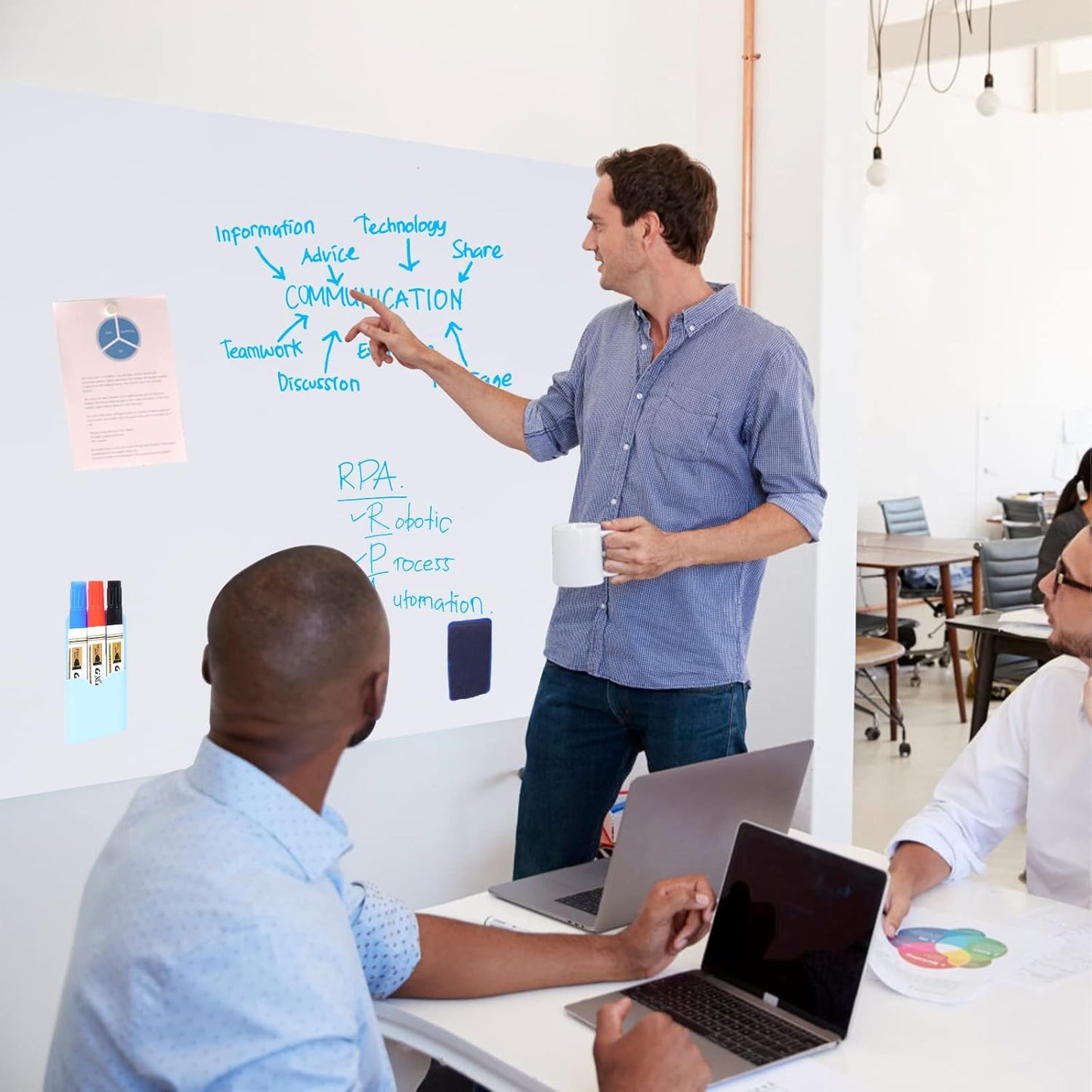 HAMIGAR Magnetic Whiteboard Contact Paper 30" x 43" Dry Erase White Board Sticker for Wall Stick on White Board Peel and Stick Wallpaper Adhesive Poster with Marker, Magnetic Eraser and Magnets