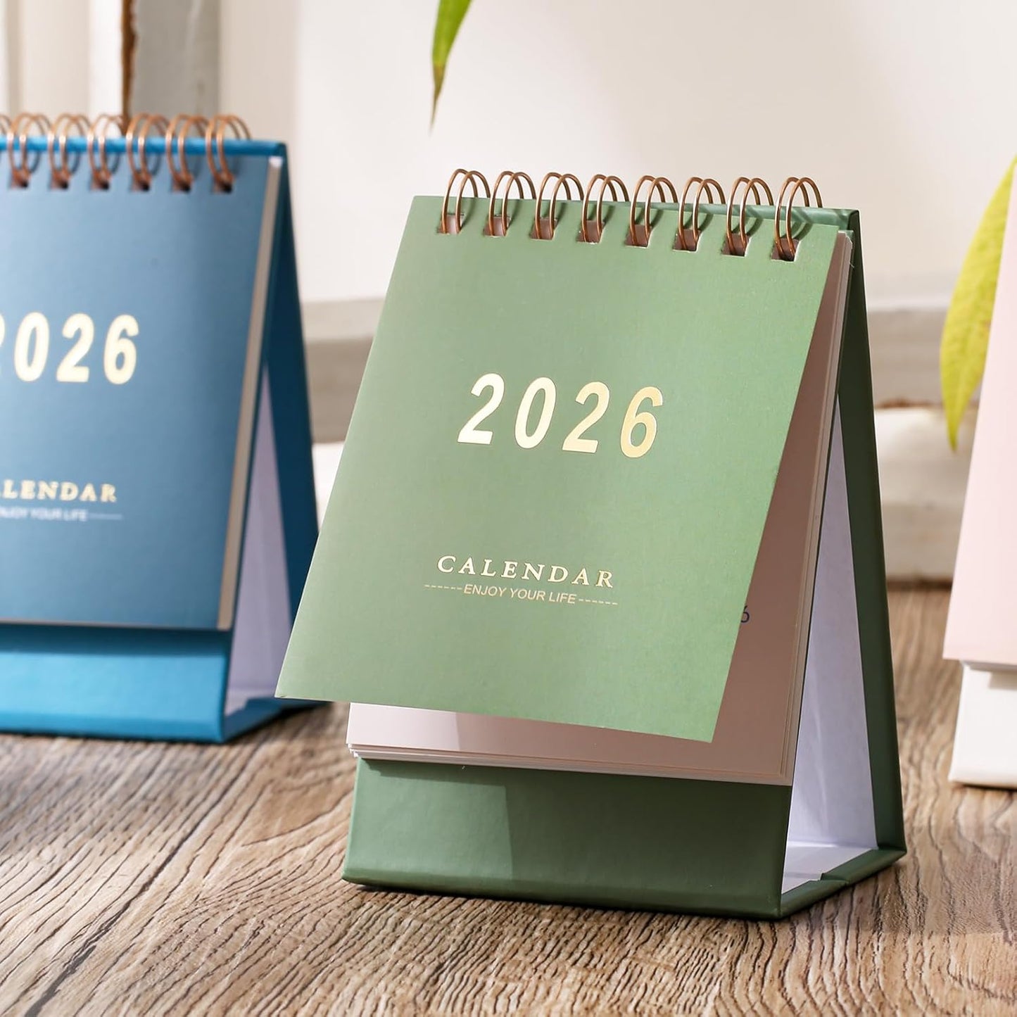 Mini Desk Calendar 2025-2026 - Runs From July 2025 until Dec 2026 Monthy Small Desktop Calendar 250 GSM Thick Paper Twin-Wire Binding for Home or Office (Green)